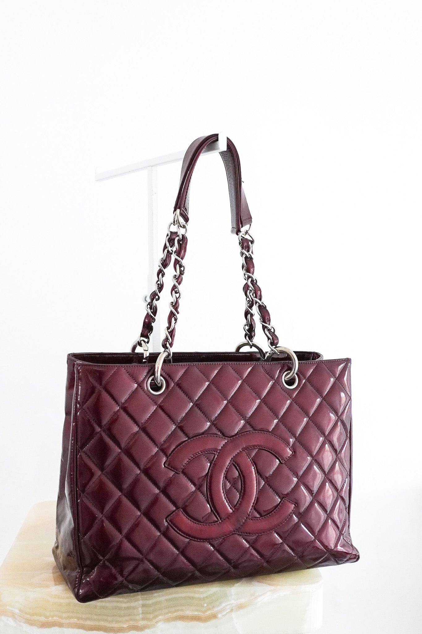 Chanel Patent Grand Shopping Tote in Burgundy RRP £5200 | Authentic Preloved - Reloved Again
