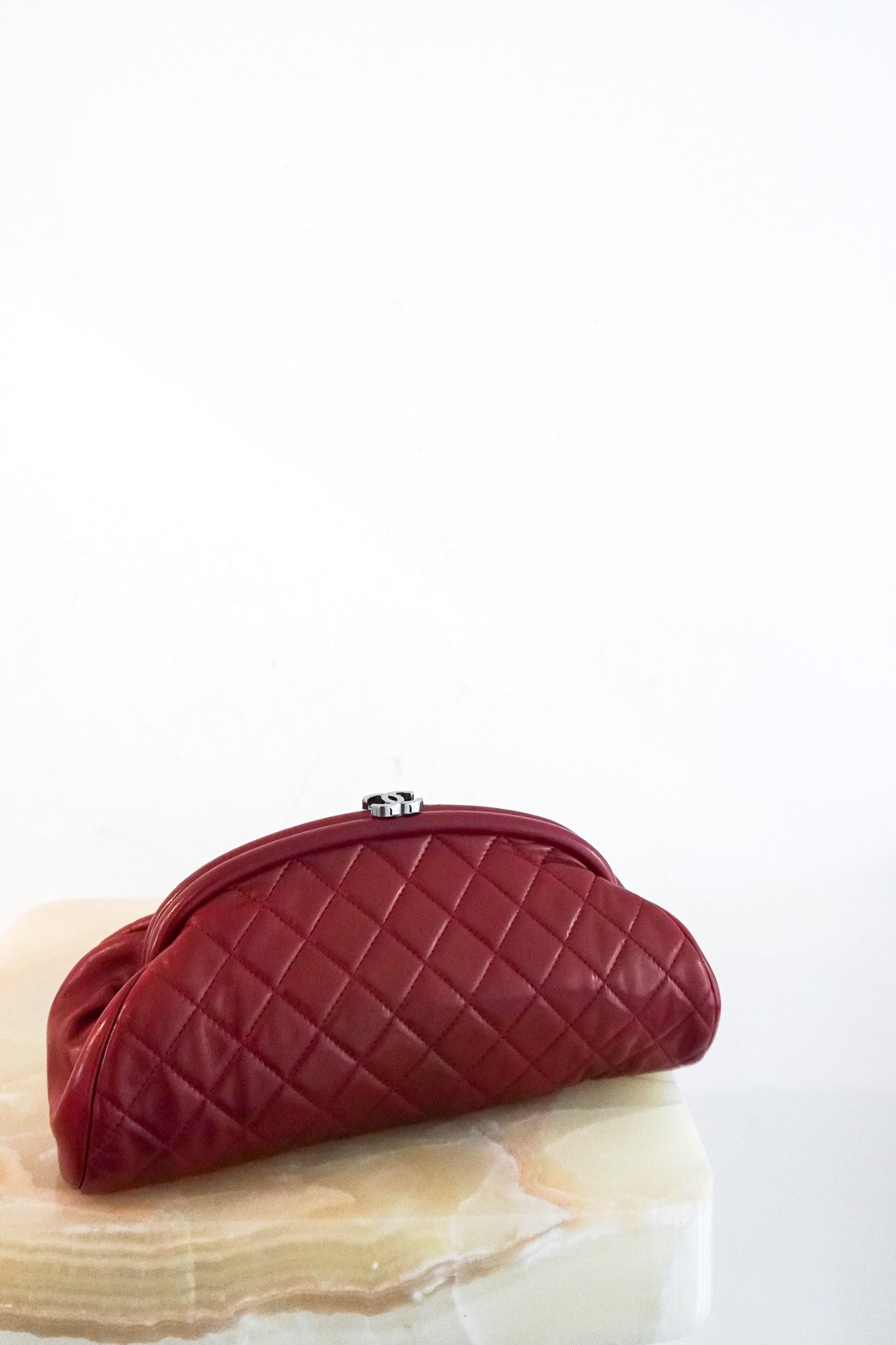 Chanel Quilted Kisslock Lambskin Clutch in Burgundy | Authentic Preloved - Reloved Again