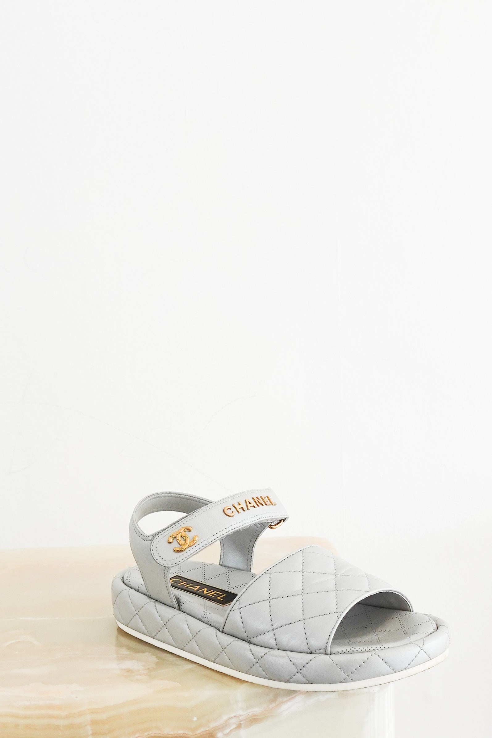 Chanel-Quilted-Silver-Leather-Mules-Dad-Sandals-CURRENT-SEASON-front-picture