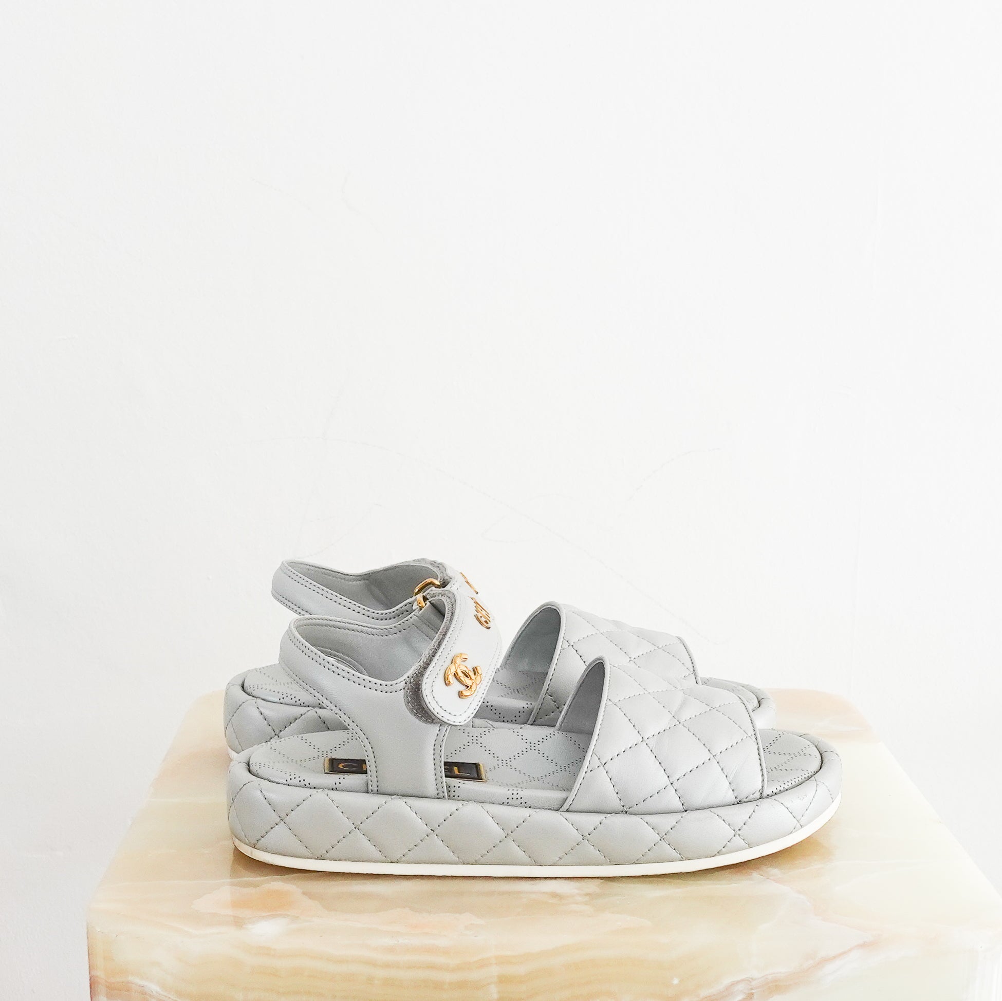 Chanel-Quilted-Silver-Leather-Mules-Dad-Sandals-CURRENT-SEASON-side-picture