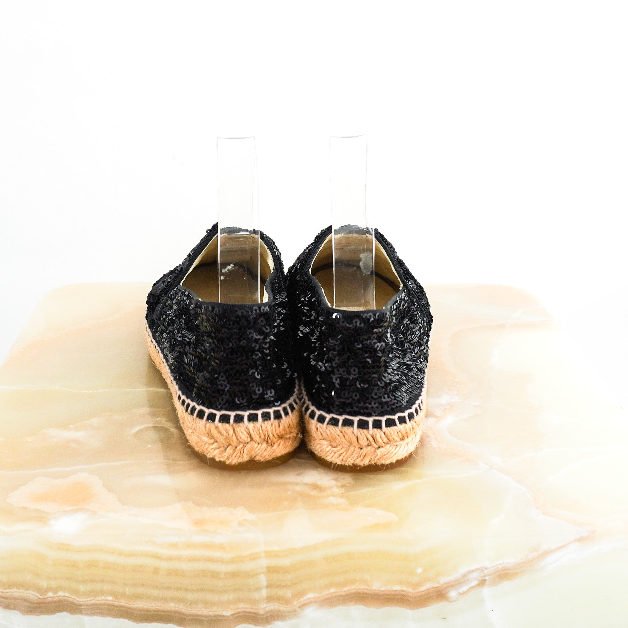 Chanel Sequin Patent CC Espadrilles in Black RRP £850 | Authentic Preloved - Reloved Again