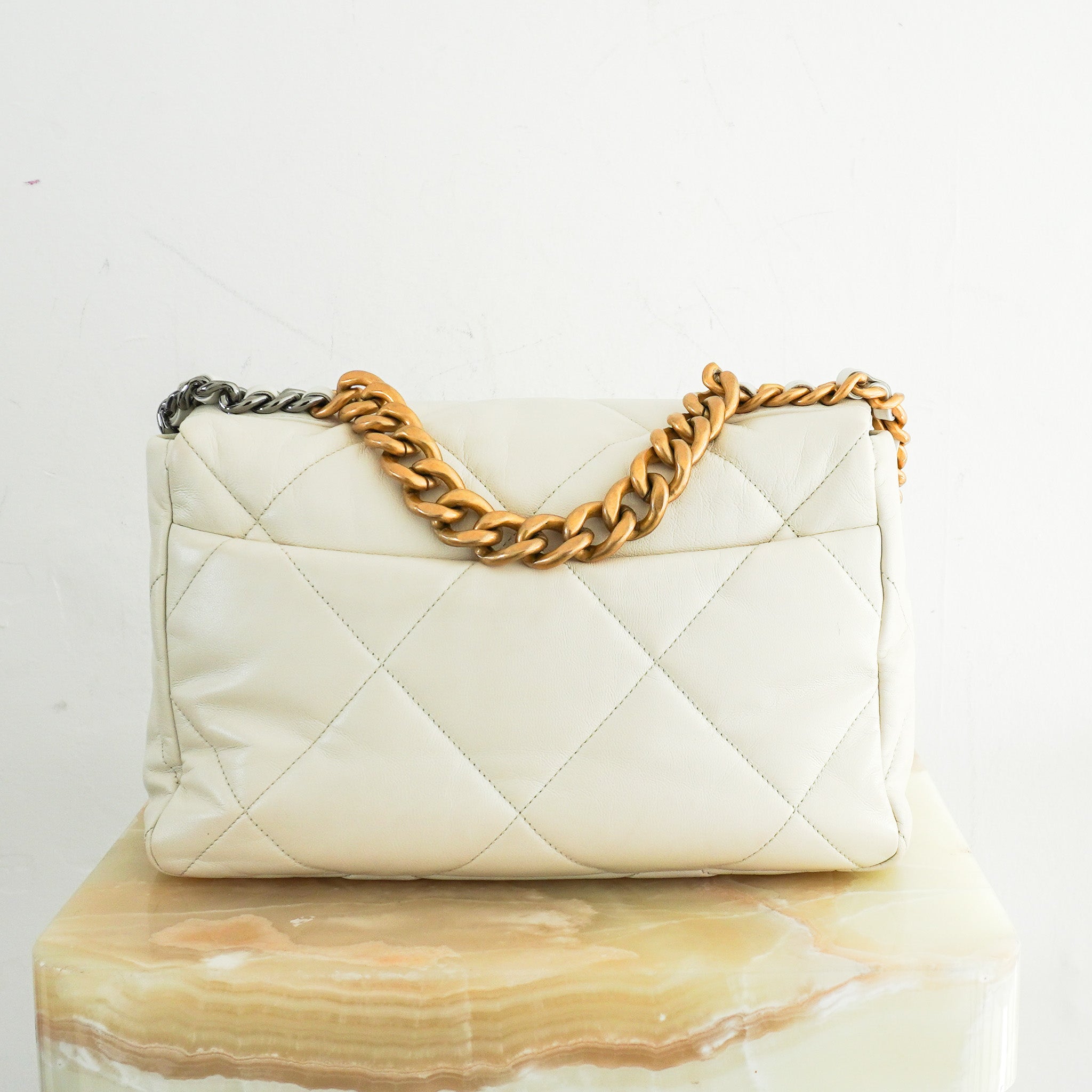Chanel White Lambskin 19 Large Single Flap Bag RRP £5500 | Authentic Preloved - Reloved Again