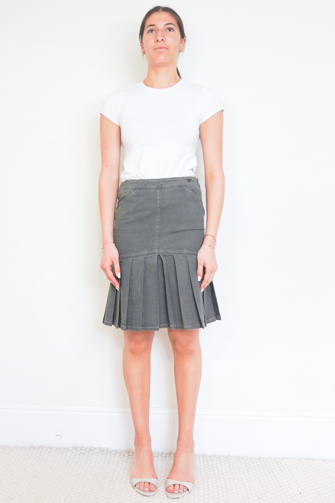 Chanel 03P Spring Collection Grey Pleated Denim Skirt front photo chelsea london