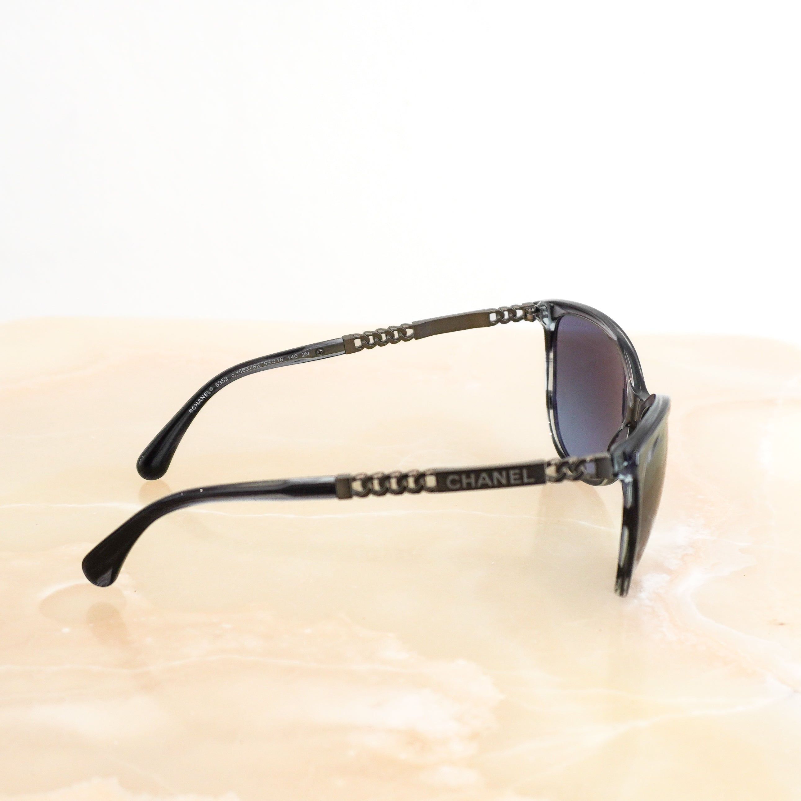 Chanel 5352 Chain Detail Cat-Eye Sunglasses side photo chelsea london