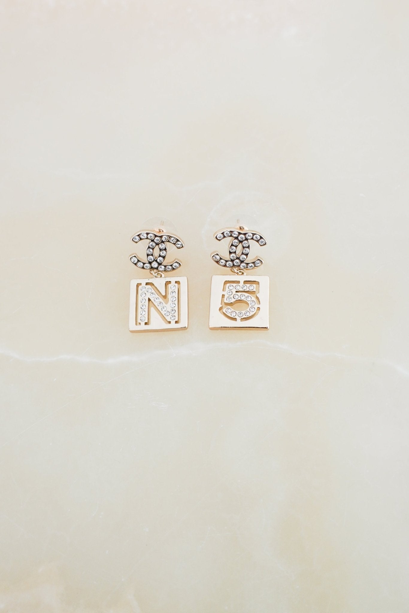 Chanel A21 Gold-Tone Crystal CC No.5 Mismatched Drop Earrings (RRP £430) | Authentic Preloved FINAL SALE (Copy) - Reloved Again