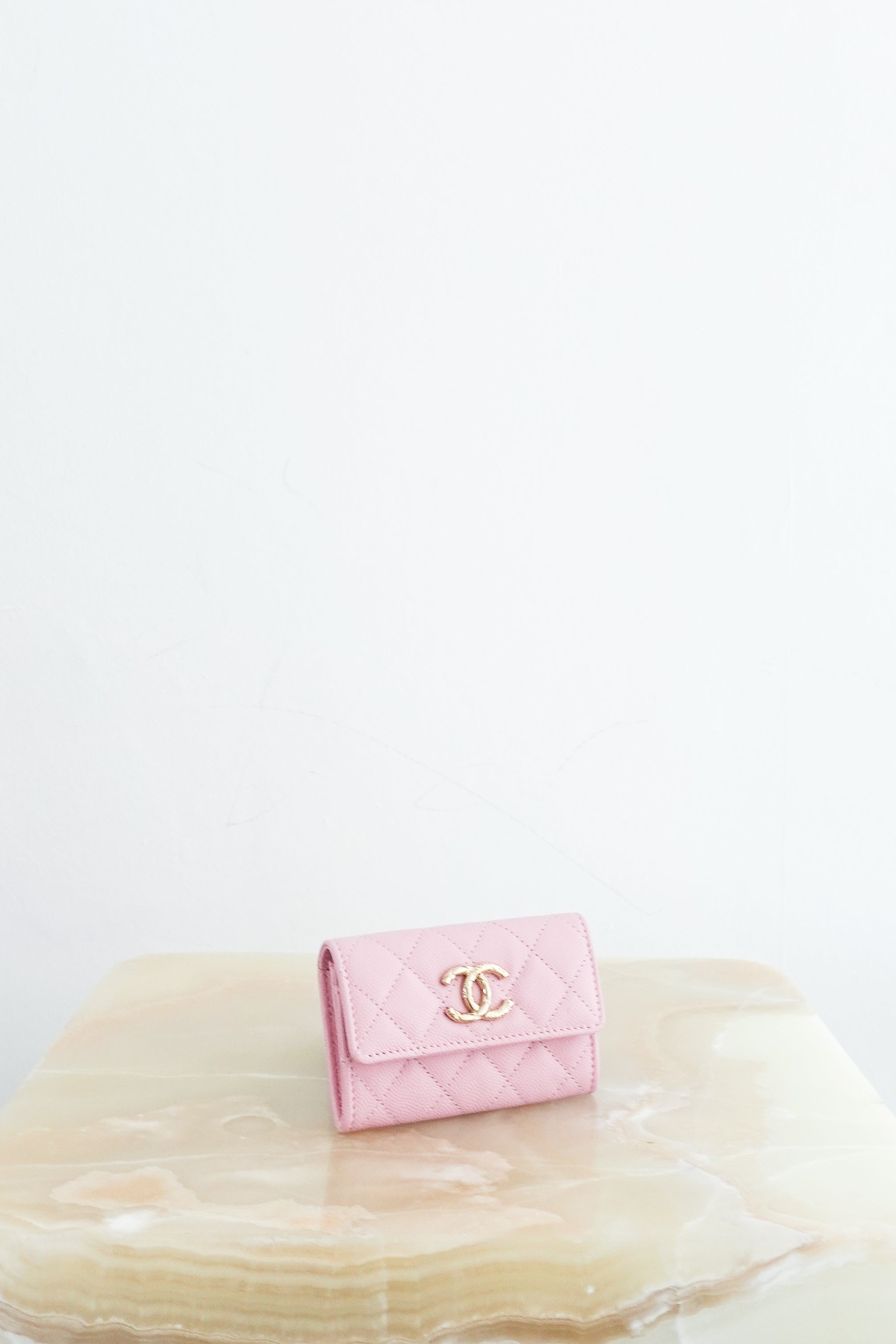 Chanel Baby Pink CC Card Holder with Snap Closure