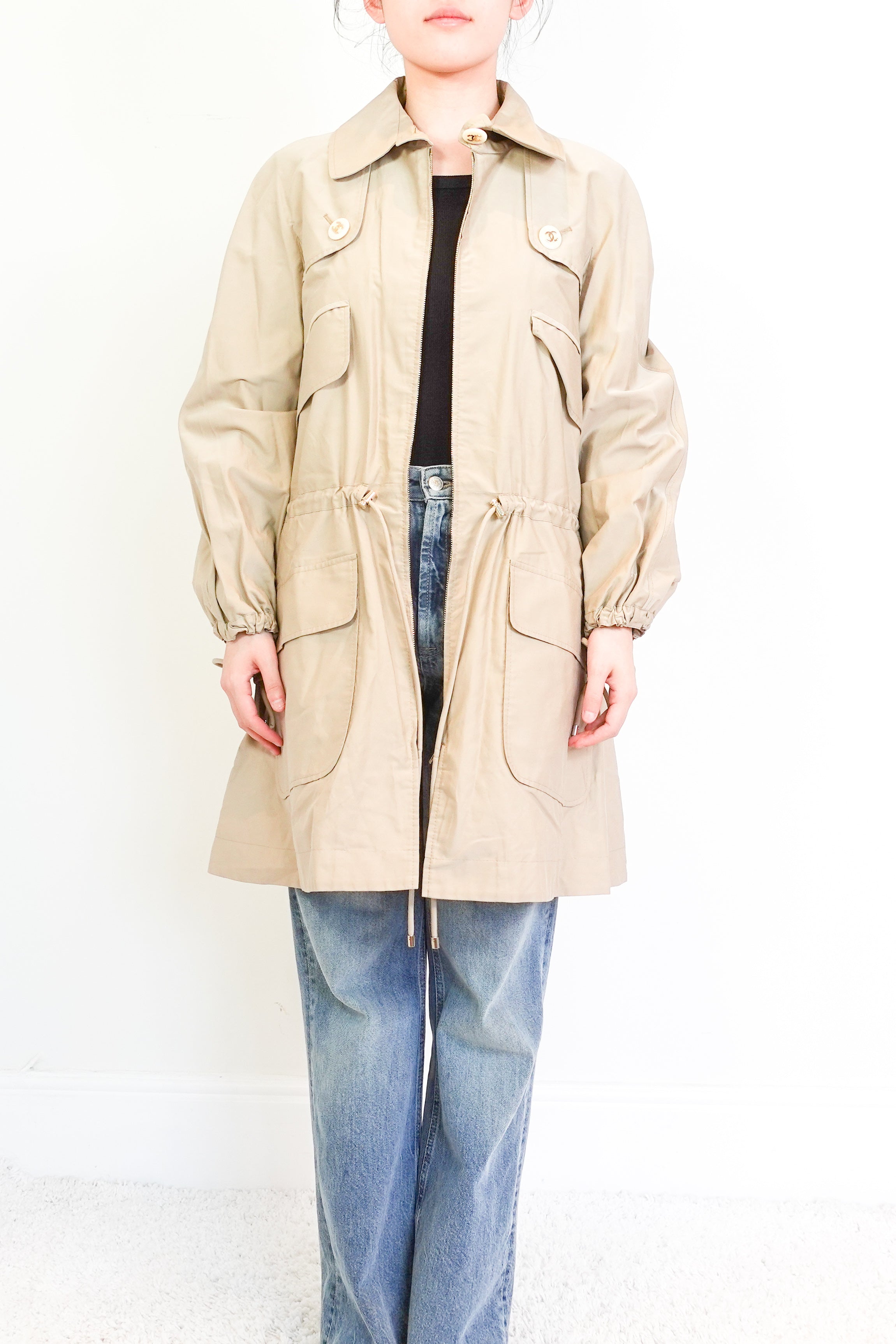 Chanel Beige Parka with Iconic Chain Belt – Authentic Preloved Outerwear