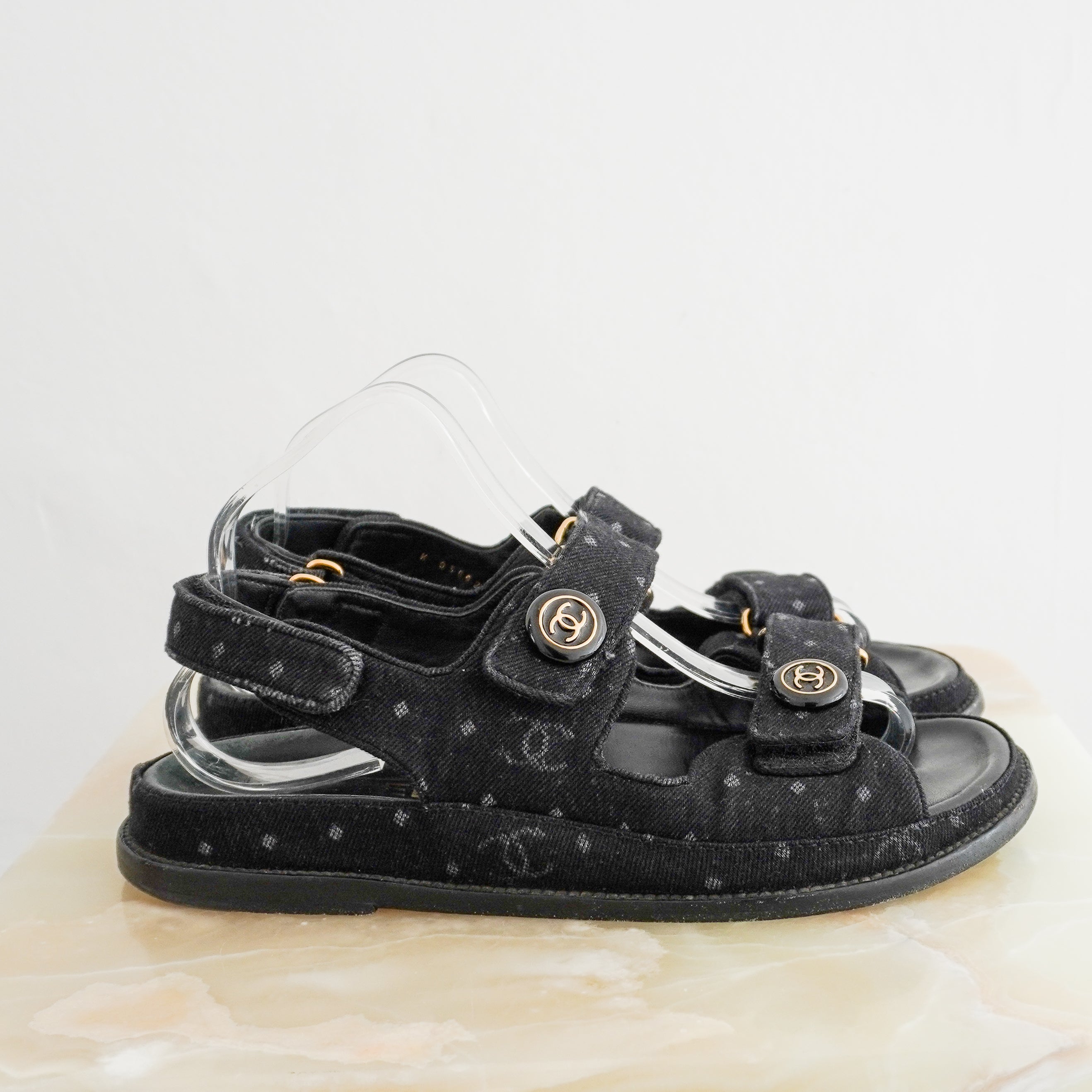 Chanel Black Denim CC Dad Sandals side photo
