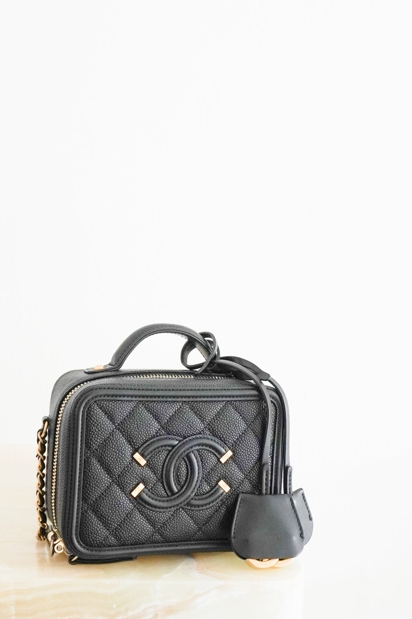 Chanel Black Filigree Small Vanity Case in Caviar Leather (RRP £3500) | Authentic Preloved - Reloved Again