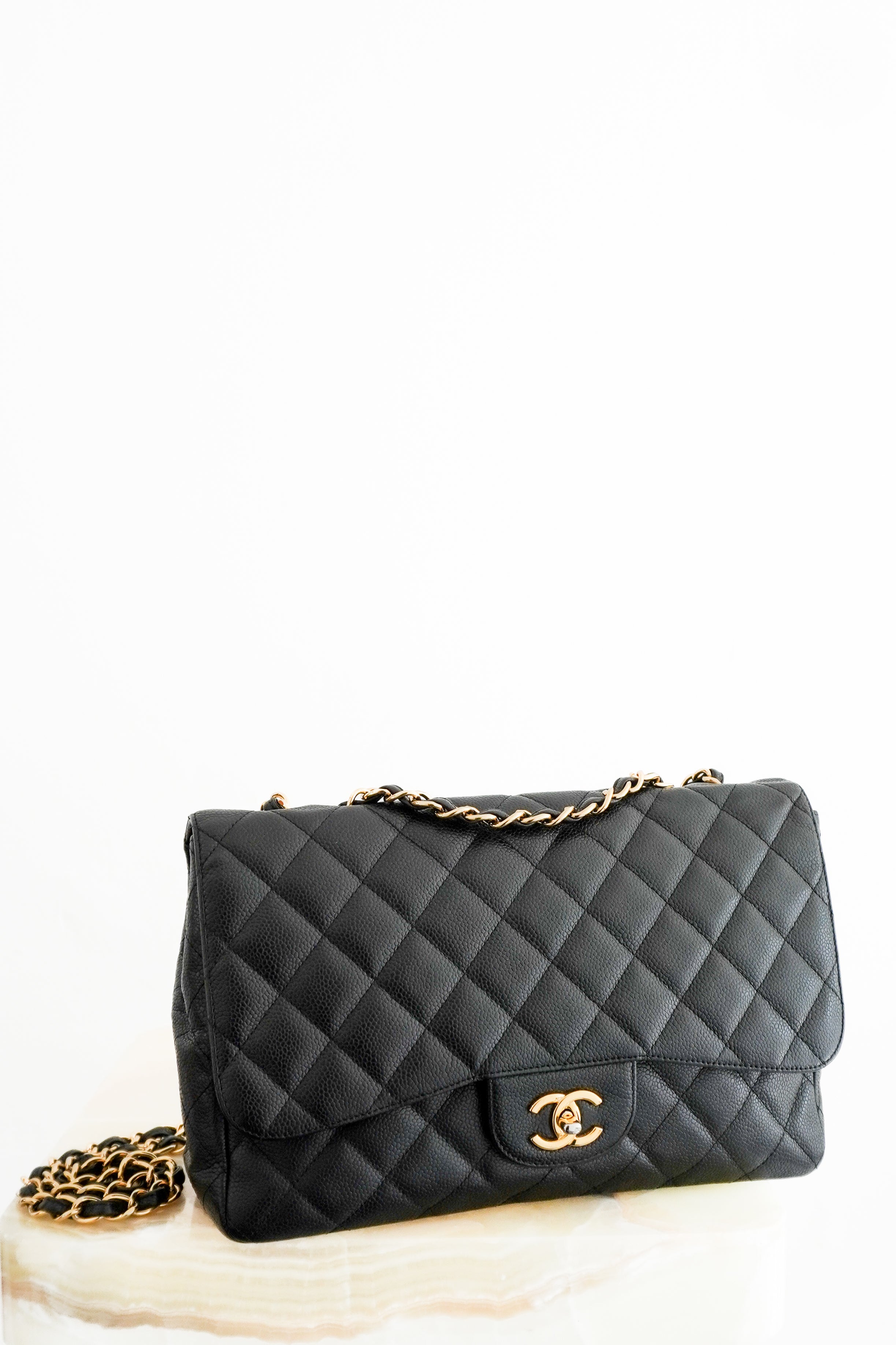 Chanel Black Large Classic Single Flap Bag Lambskin with Gold-Tone Hardware front photo chelsea london
