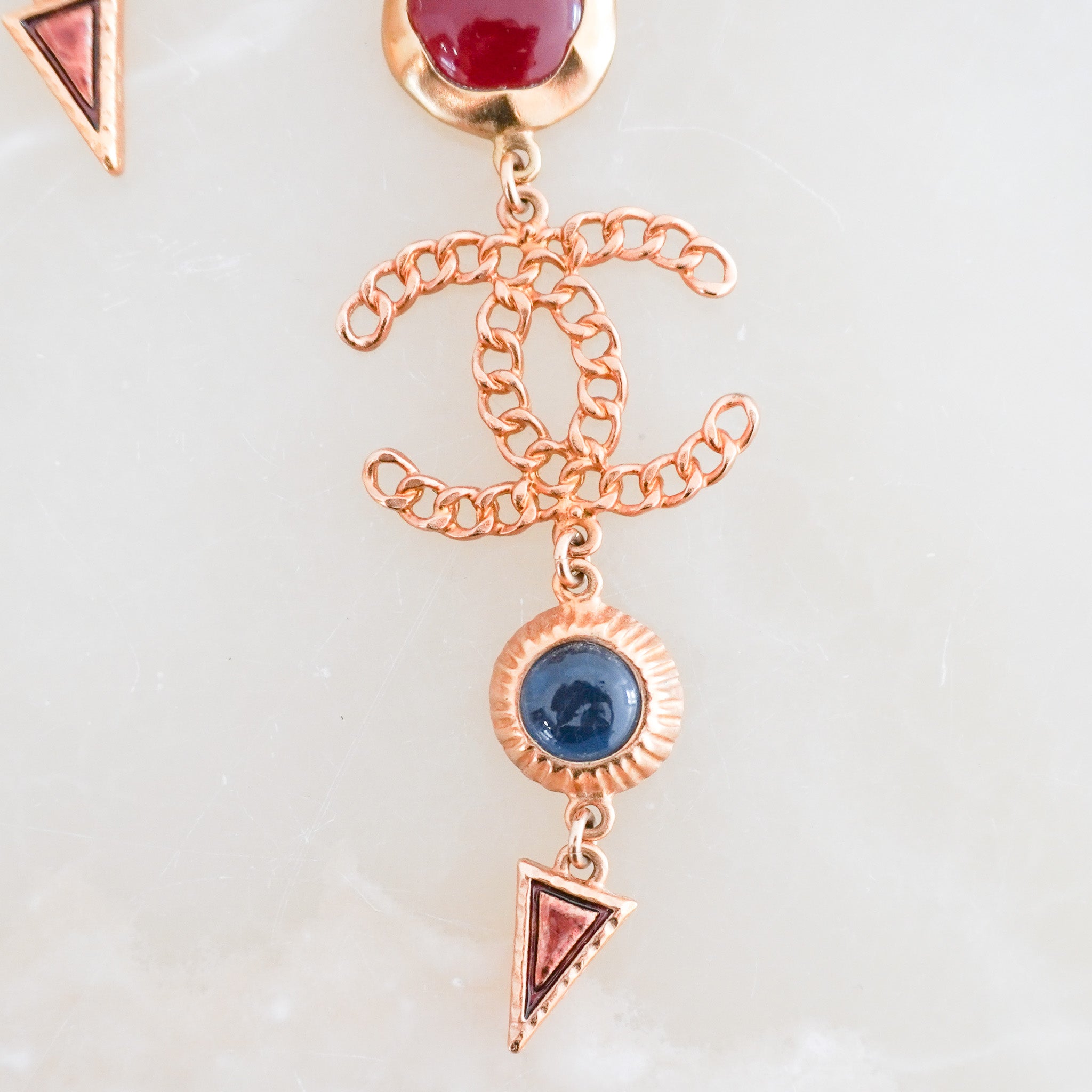 Chanel CC Coco Mark Colour Stone Pearl Earrings back photo