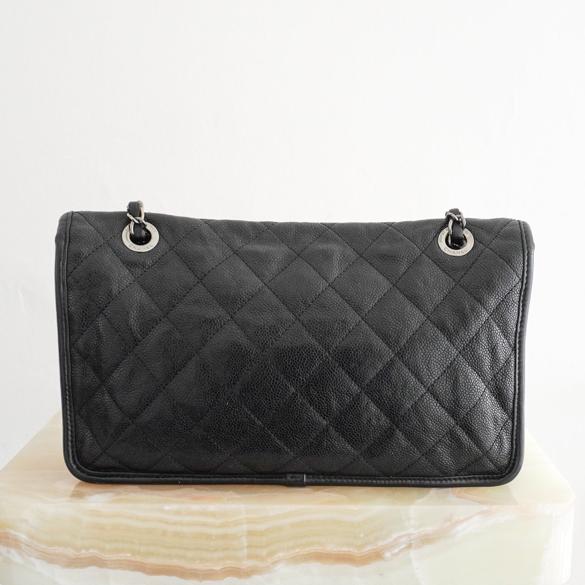 Chanel CC Medium French Riviera Single Flap Bag in Black Caviar Leather | Authentic Preloved - Reloved Again