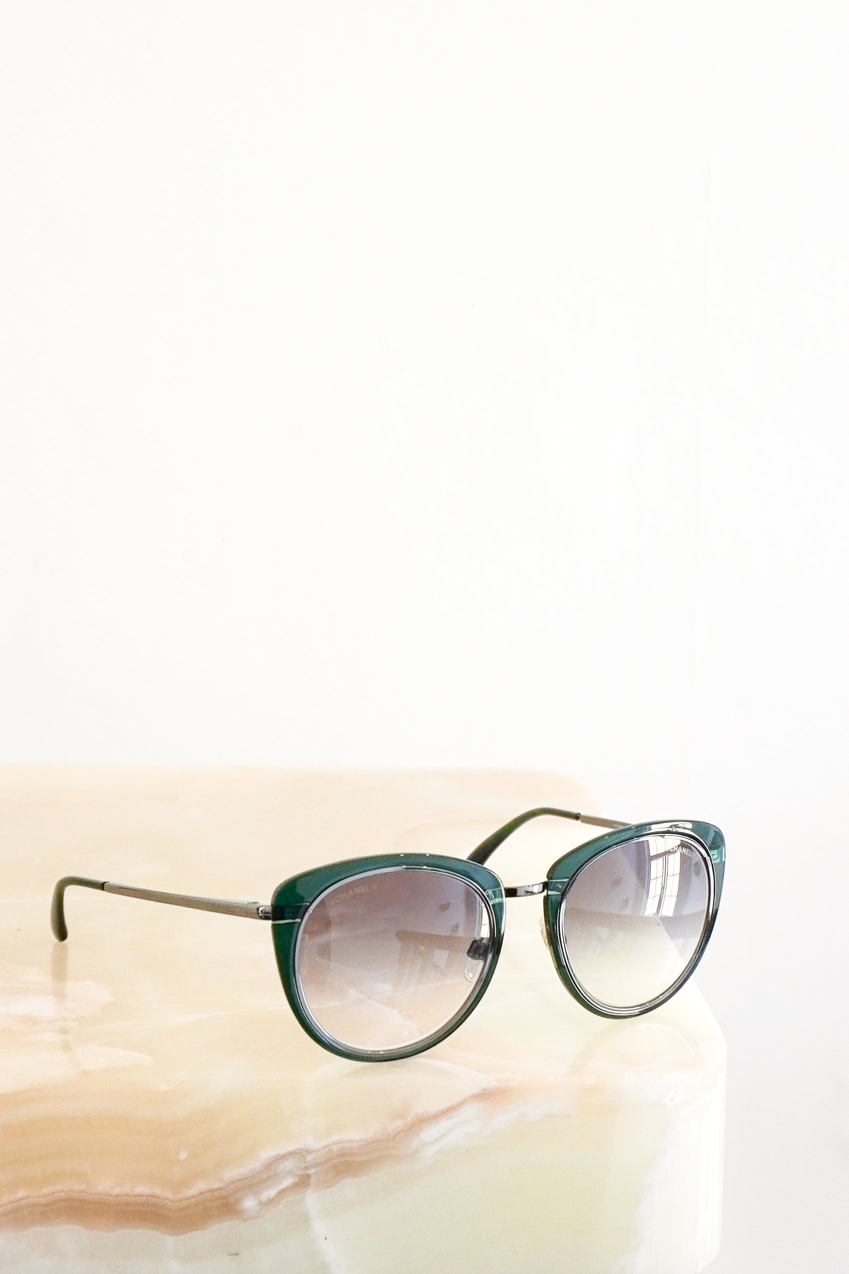 Chanel Green Cat Eye Sunglasses front photo chelsea london
