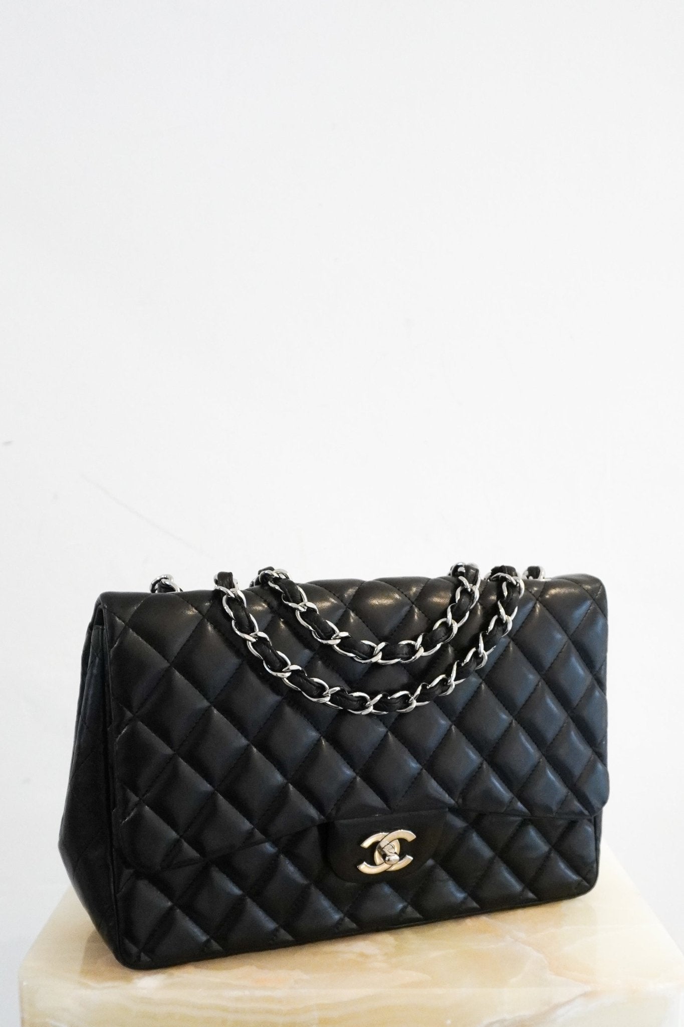 Chanel Jumbo Lambskin Classic Single Flap Bag Black RRP £10k | Authent