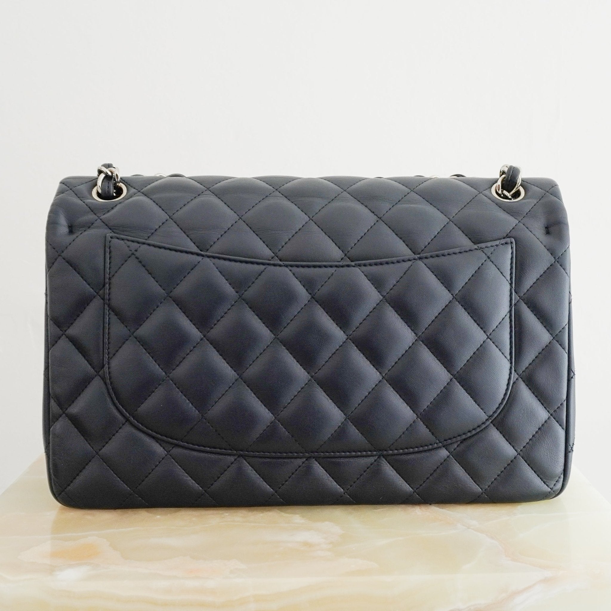 Chanel Large Classic Double Flap Bag Navy Matte Lambskin with Silver Hardware (RRP £9500) | Authentic Preloved - Reloved Again