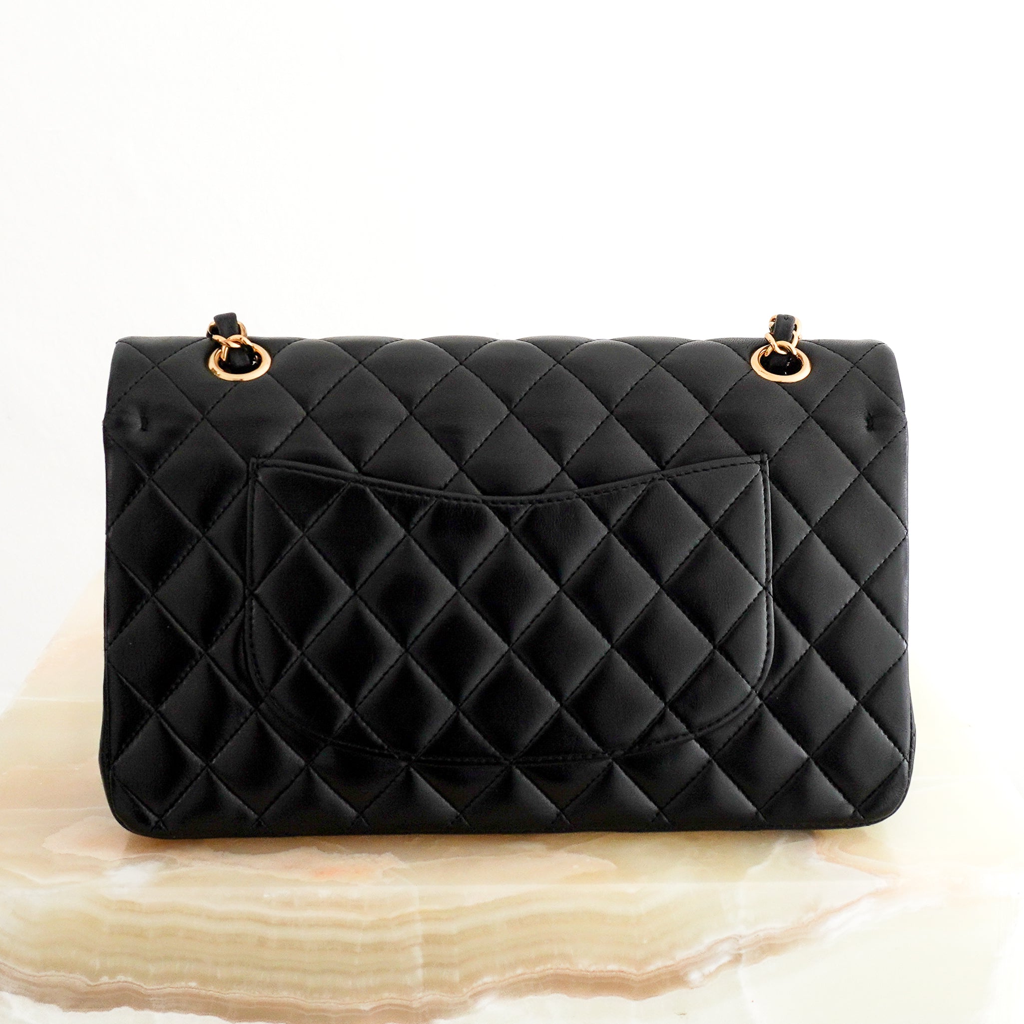 Chanel Medium Classic 11.12 Double Flap Bag Black Lambskin Gold Hardware back photo chelsea london