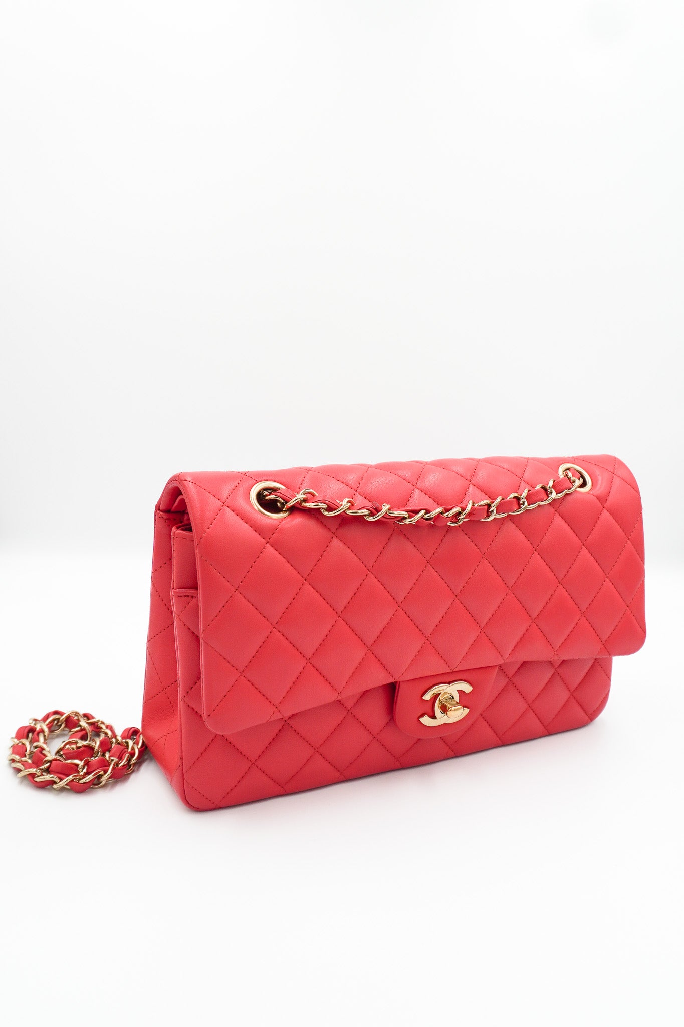 Chanel Medium Classic 11.12 Double Flap Bag Coral Lambskin Gold Hardware front