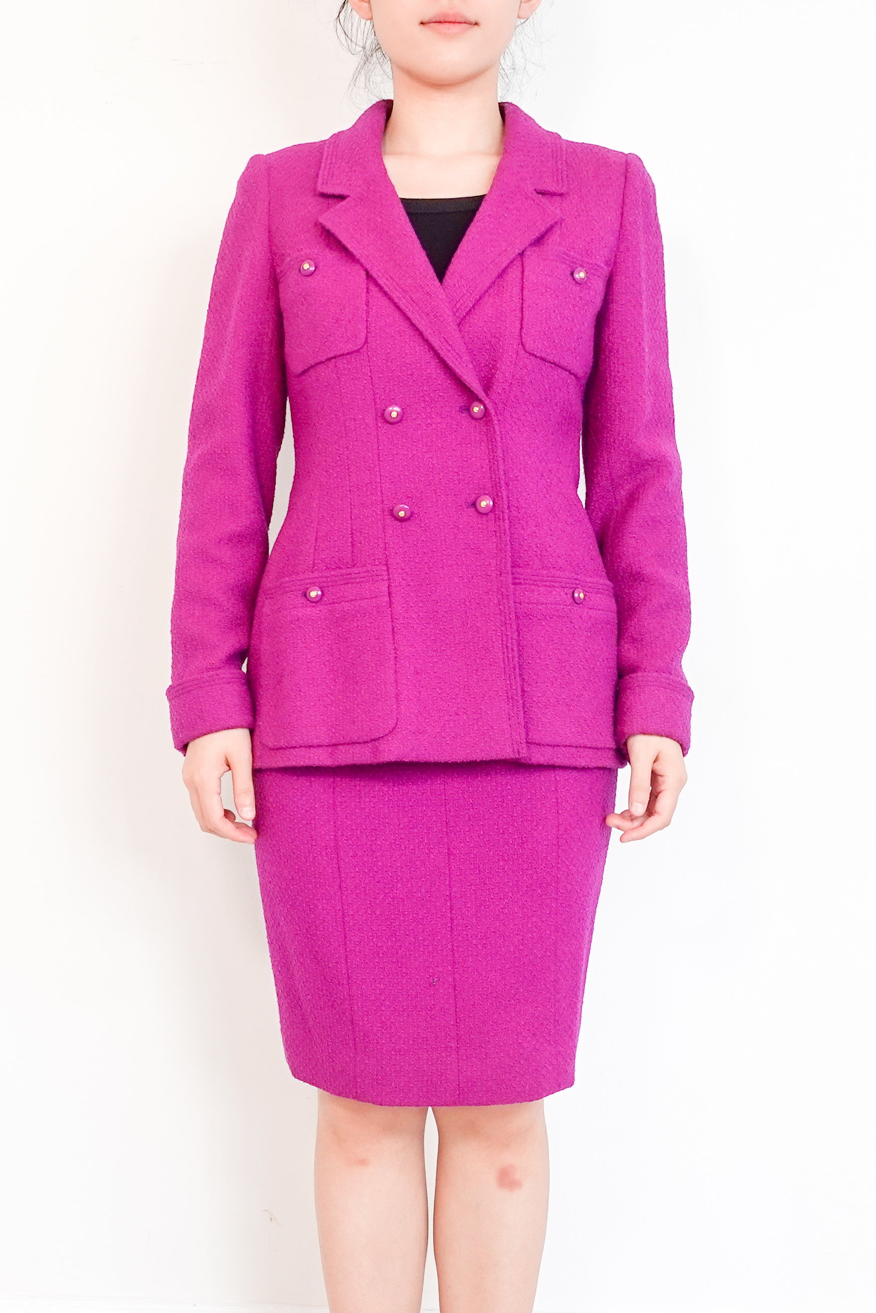 Chanel Purple Bouclé Skirt Suit – 1995 Karl Lagerfeld Era | Vintage & Authentic RRP £4000