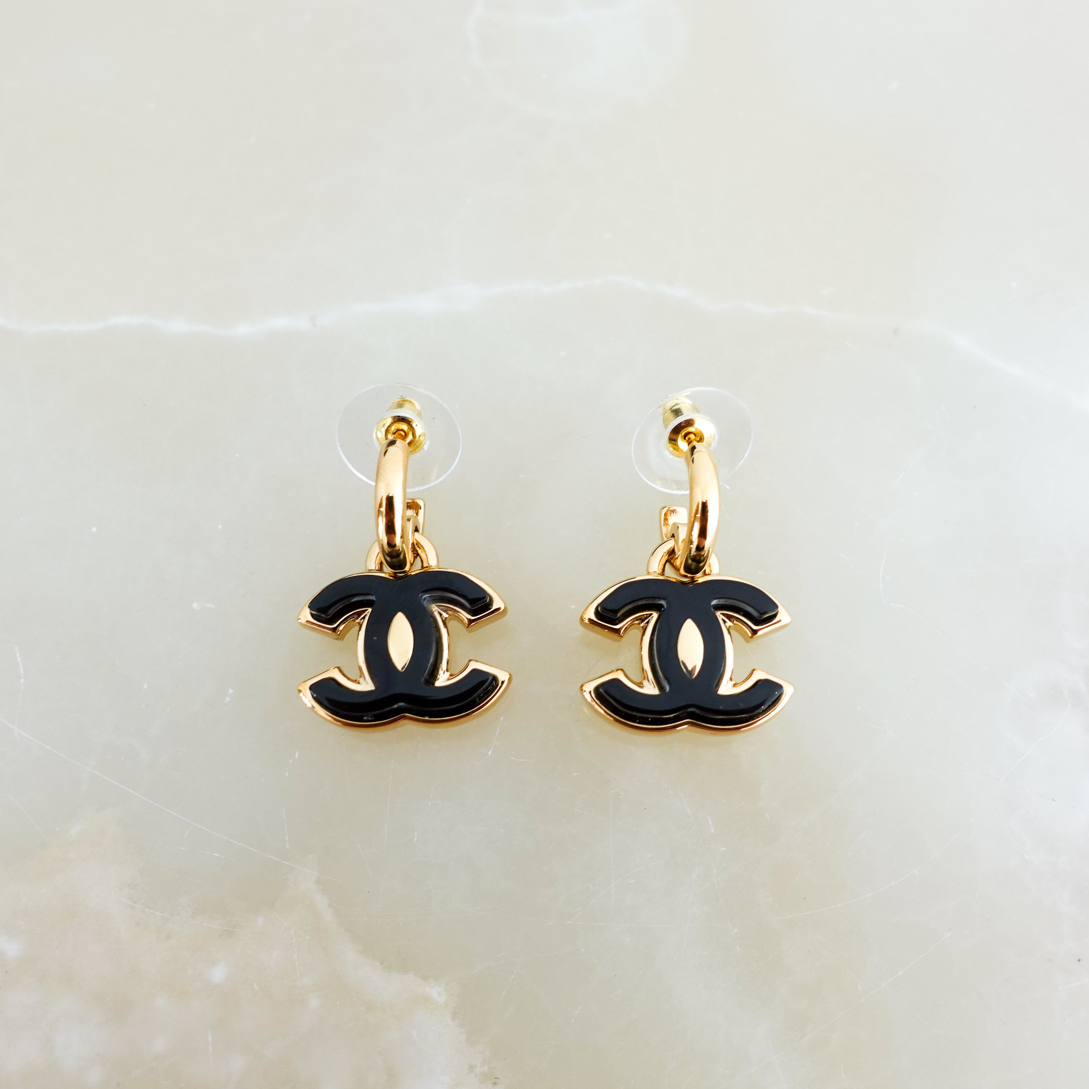 Chanel SOLD OUT Double CC Black and Gold Earrings