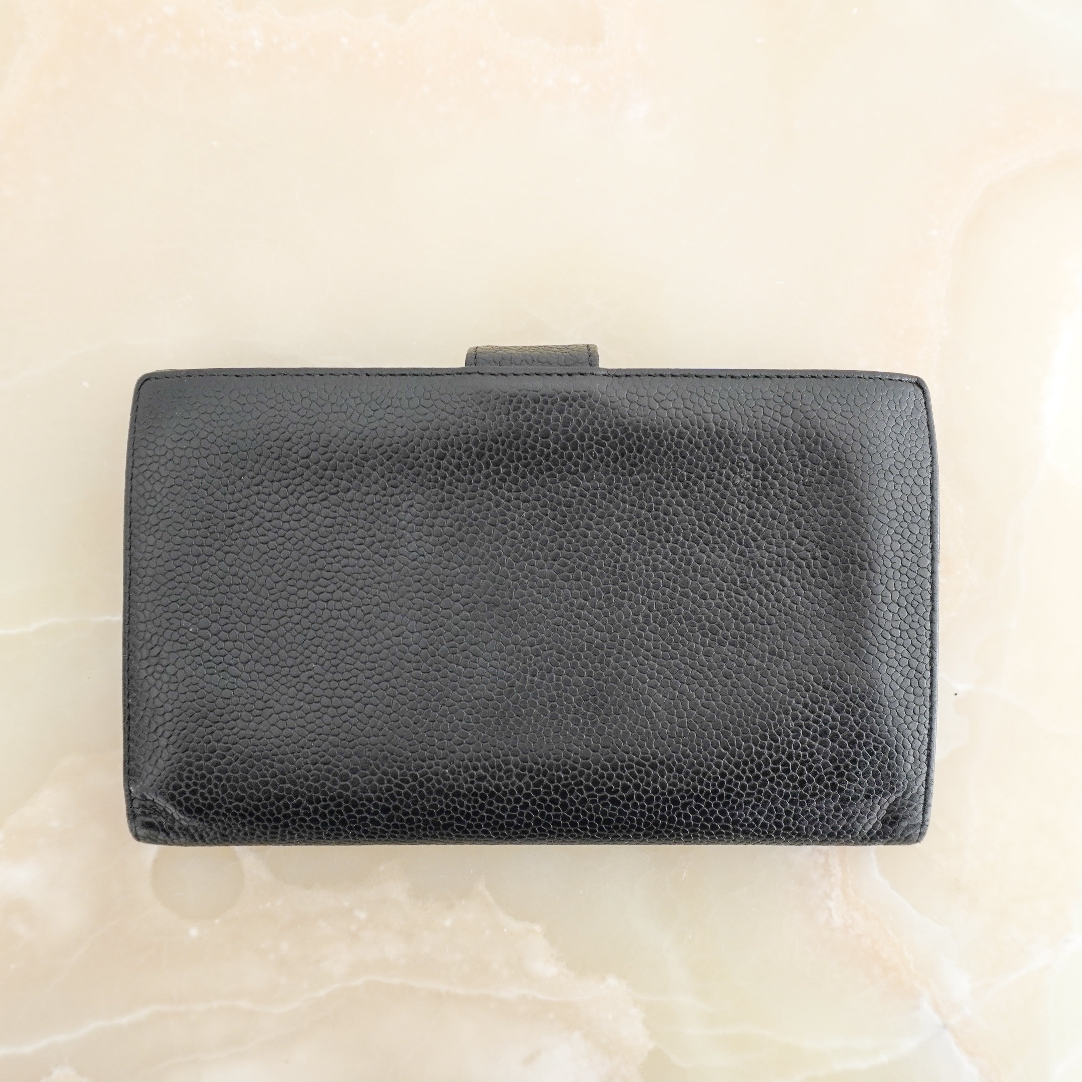 Chanel Vintage Black Caviar CC Long Bifold Wallet back photo chelsea london