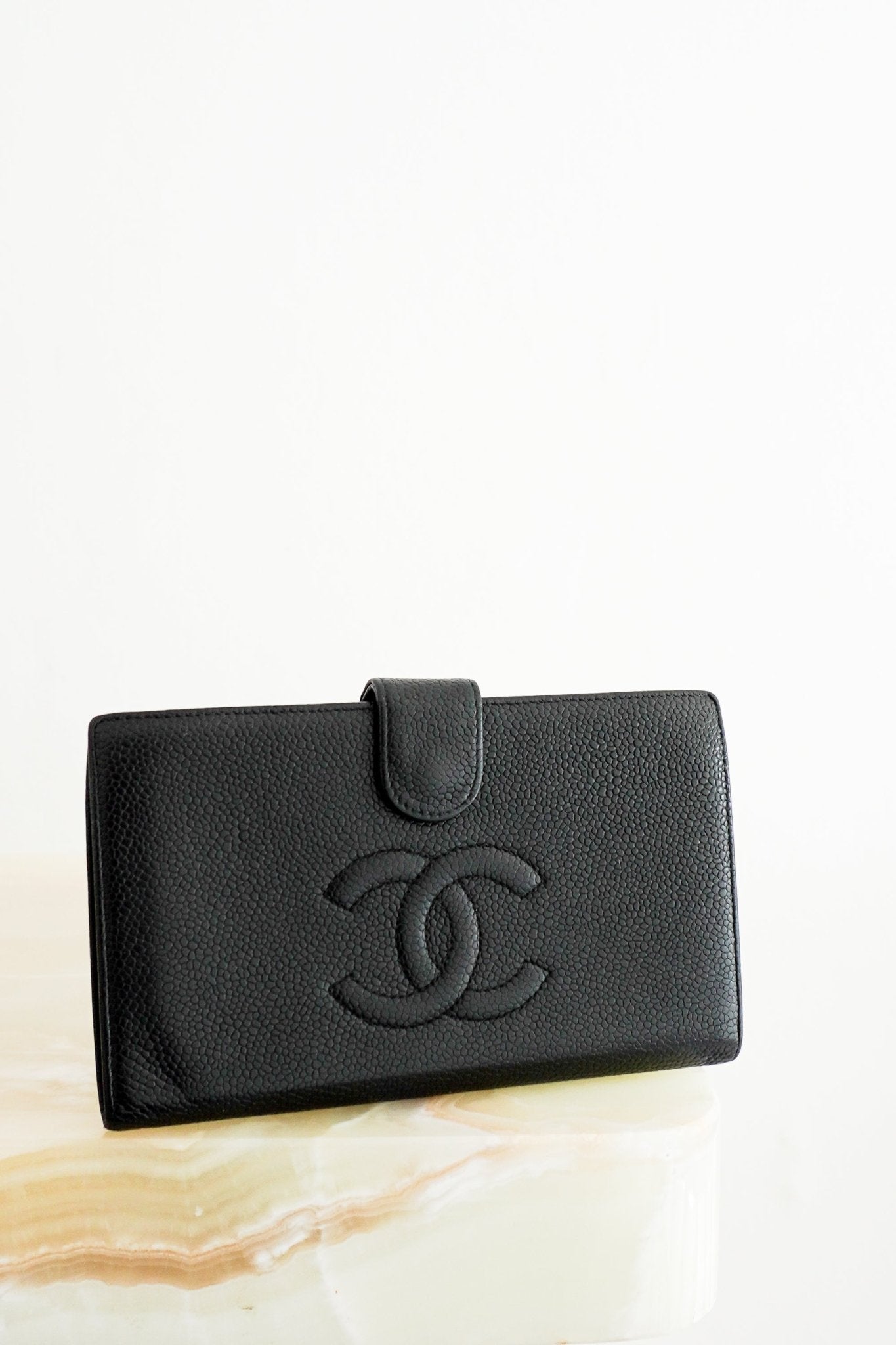 Chanel Vintage Black Caviar CC Long Bifold Wallet (RRP £1200) | Authentic Preloved - Reloved Again