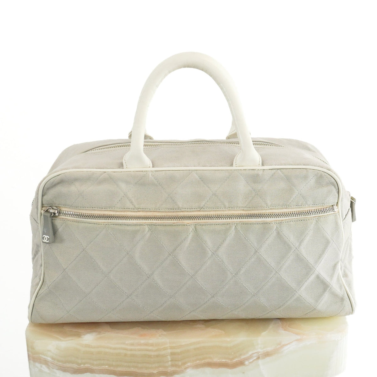 Chanel Vintage Sports Line Quilted Grey Canvas Bowling Bag | Authentic Preloved - Reloved Again