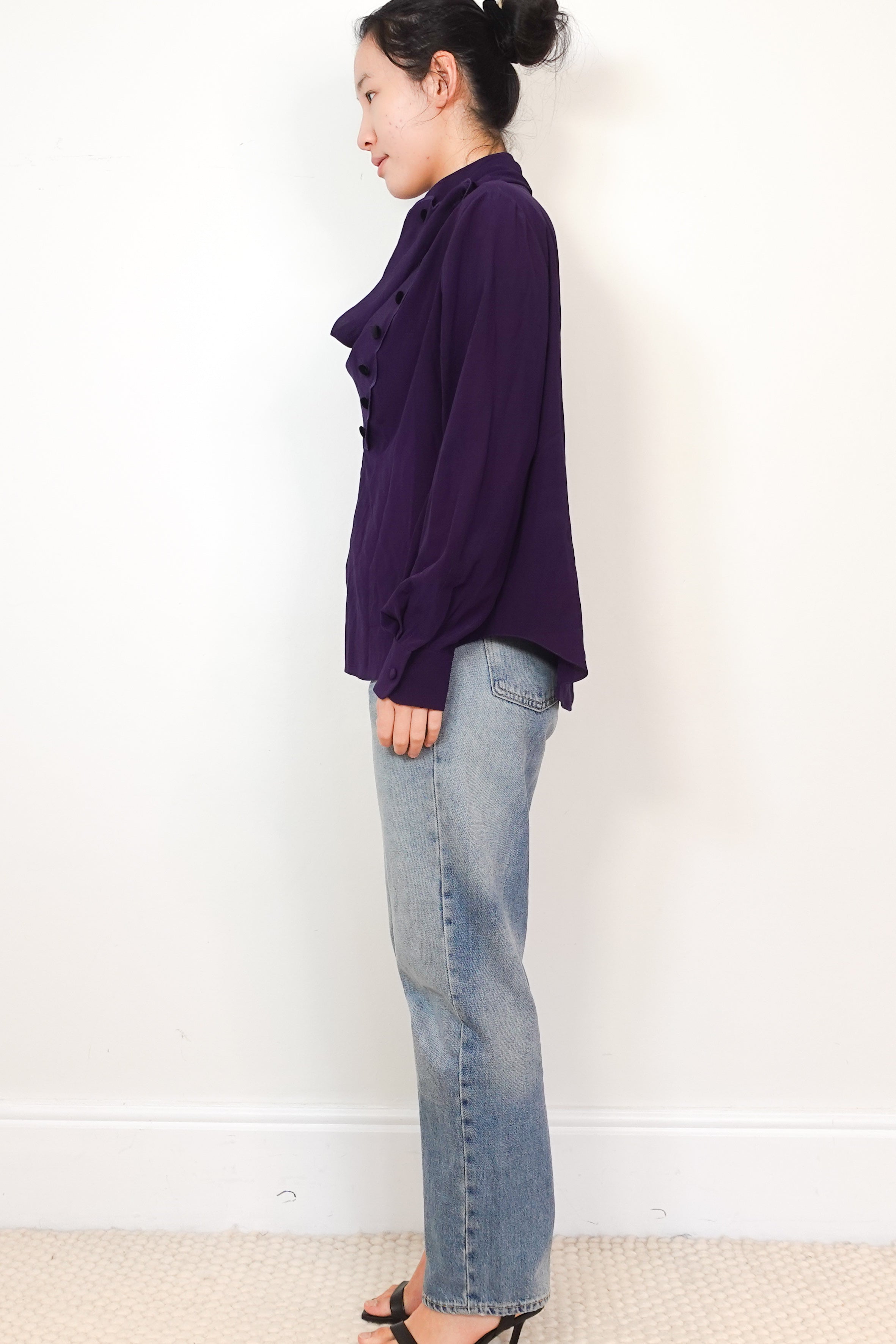 Chloe-Eden-Purple-Silk-Asymmetrical-Button-Blouse-side-picture-Chelsea-London 