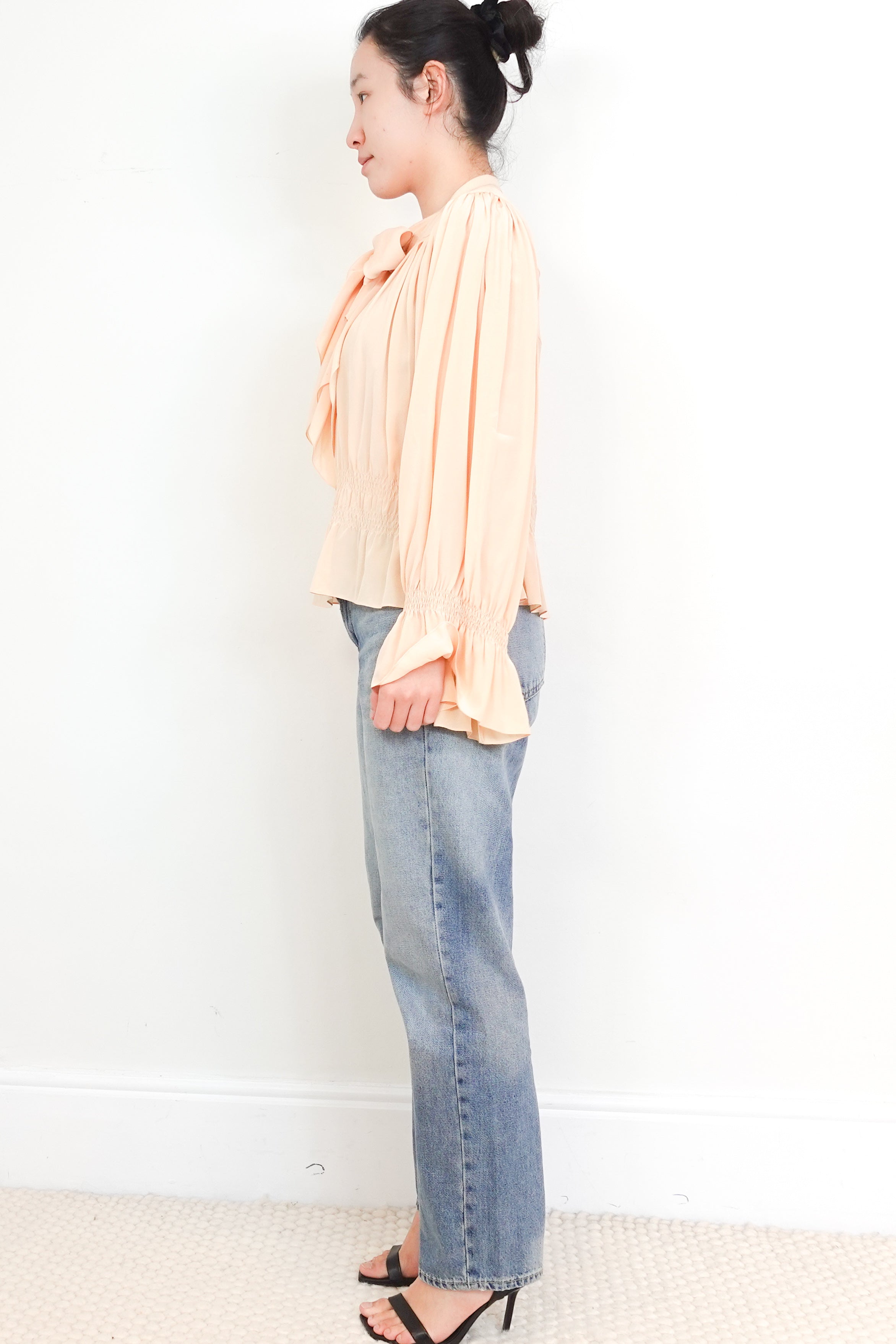 Chloe-Sandy-Beige-Ruched-Silk-Pussy-Bow-Blouse-side-picture-Chelsea-London