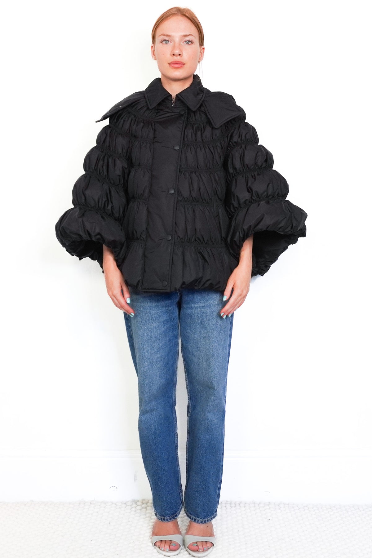 Chloe Down Panelled Black Cape (RRP £2300) | Authentic Preloved Front Photo