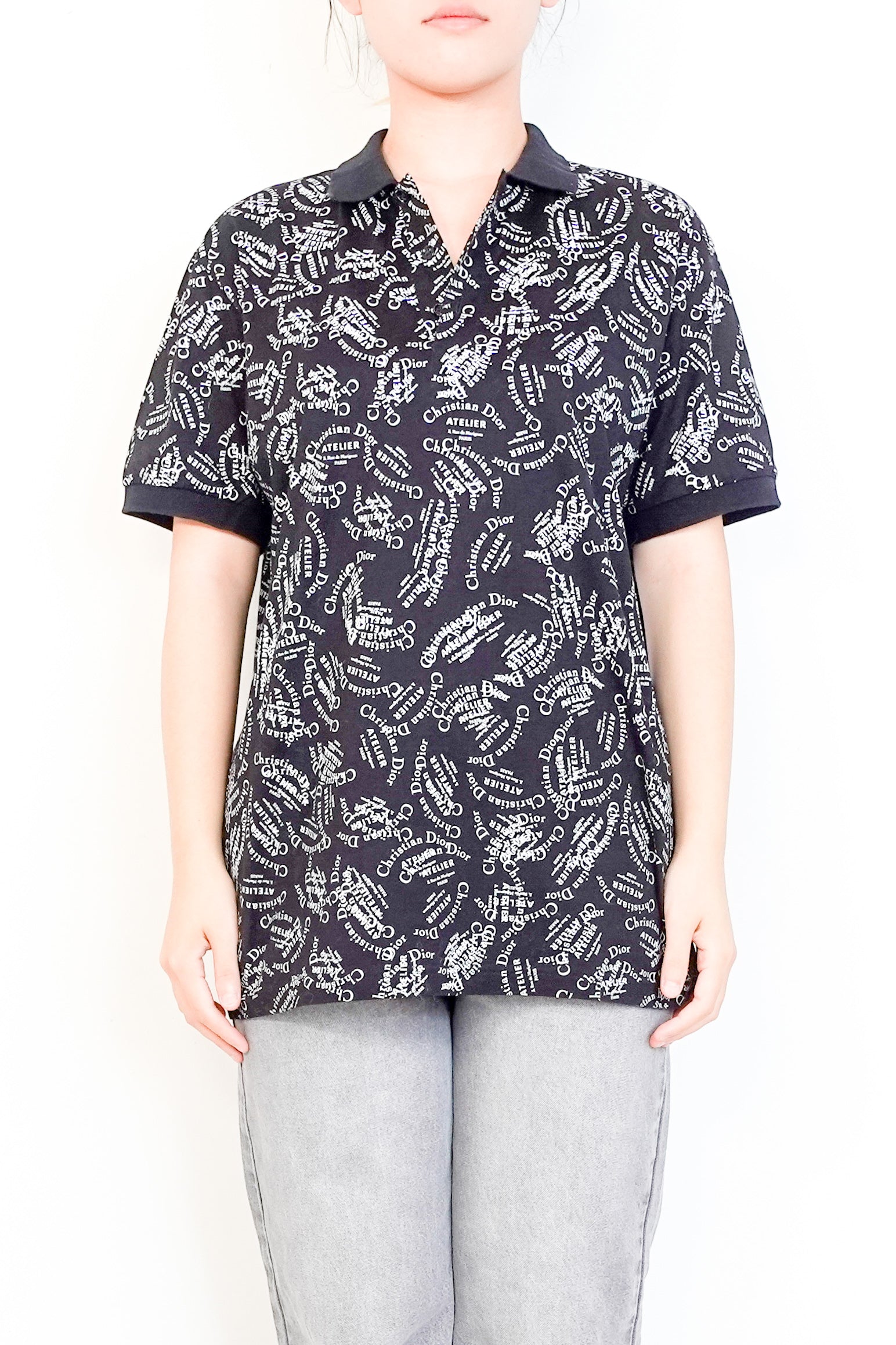Christian-Dior-Black-Logo-Printed-Polo-Shirt-Front-picture