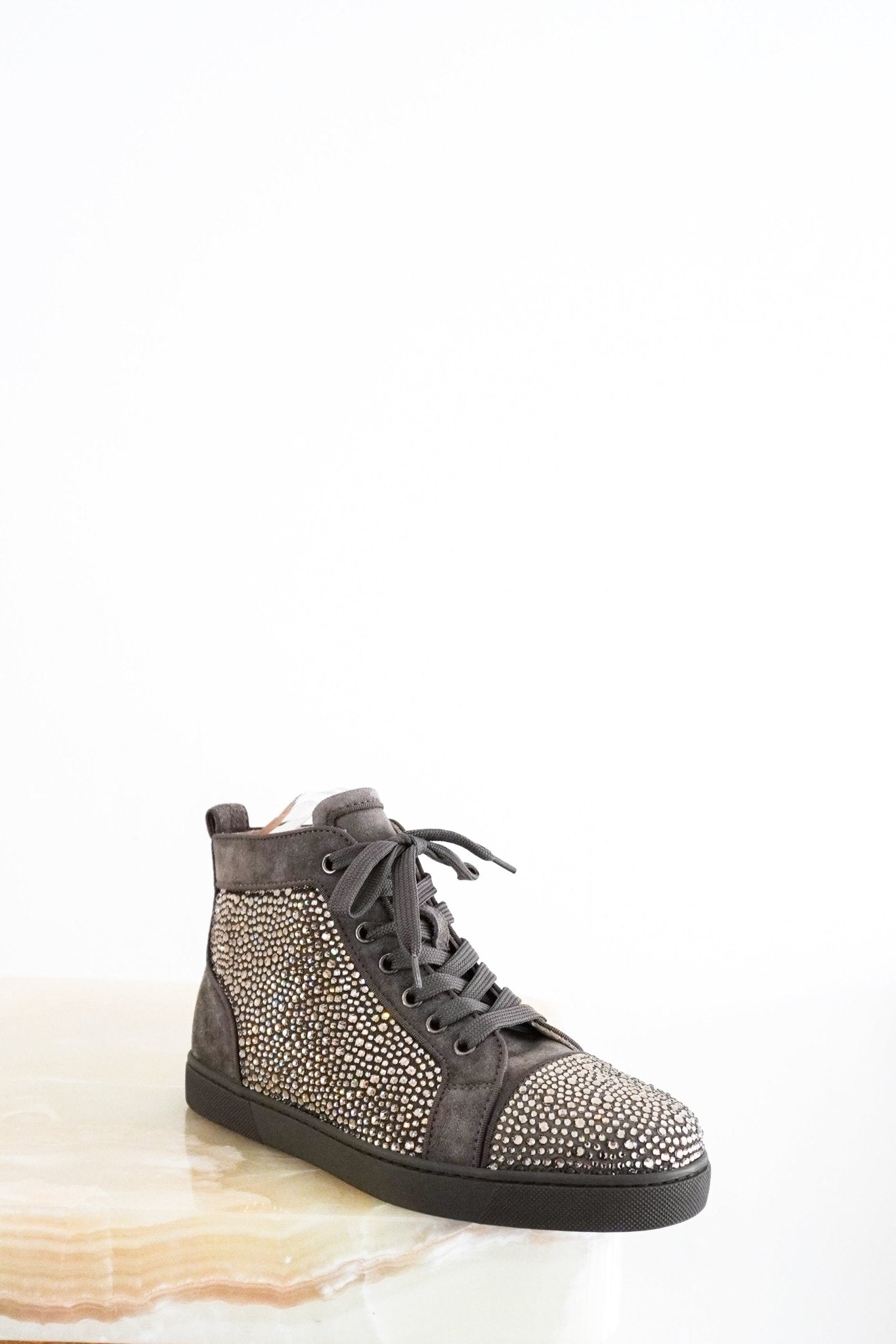 NEW Christian Louboutin Grey Louis Crystal Embellished Trainers RRP £300 | Authentic Preloved - Reloved Again