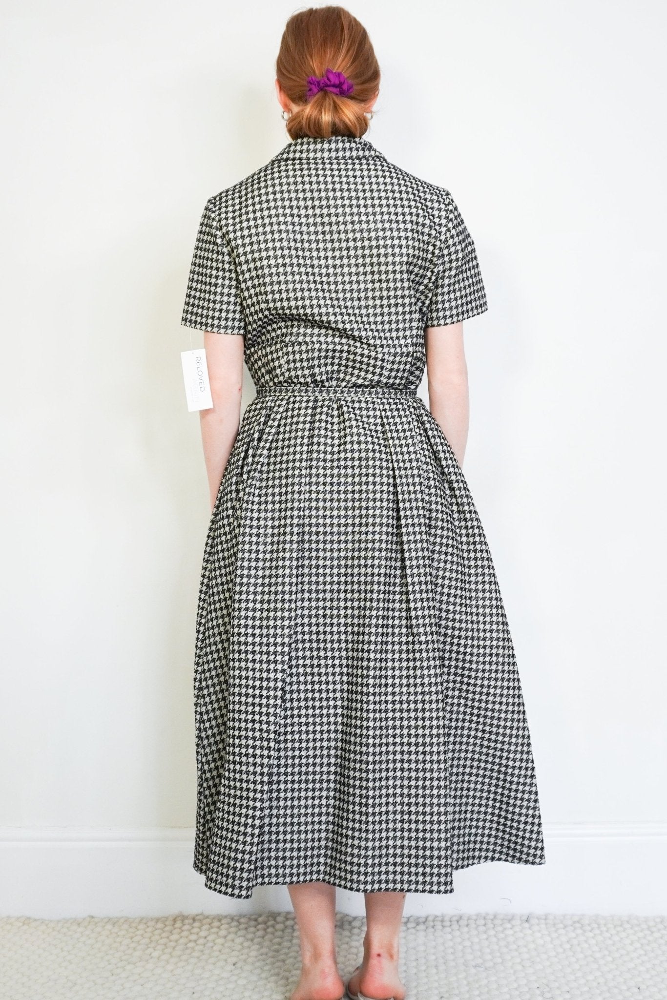 Christian Dior 2022 Cruise Black & White Houndstooth Silk Blend Midi Dress | Authentic Preloved - Reloved Again