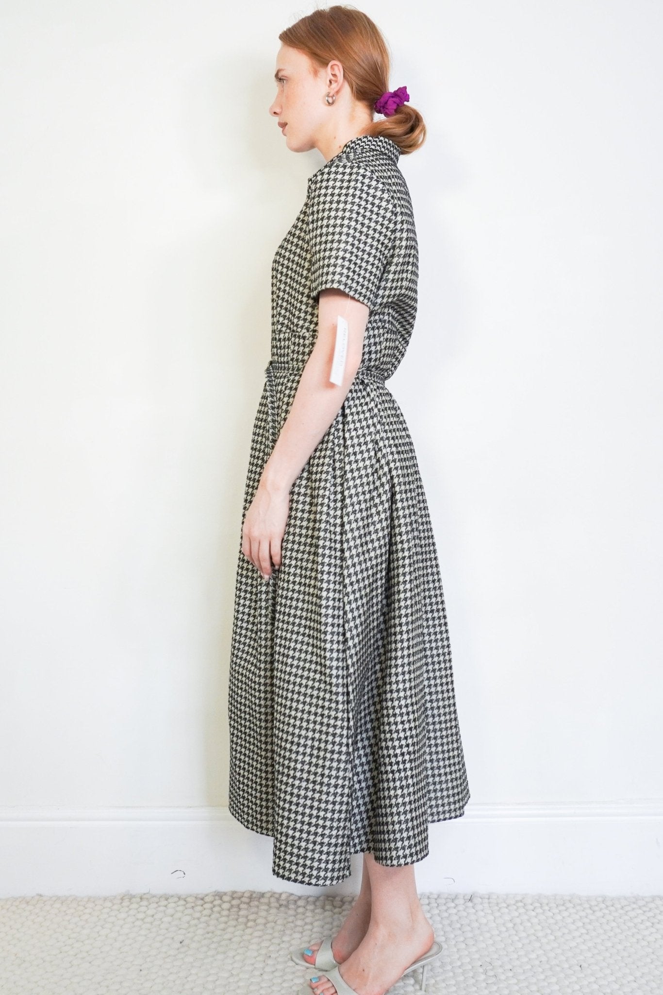 Christian Dior 2022 Cruise Black & White Houndstooth Silk Blend Midi Dress | Authentic Preloved - Reloved Again