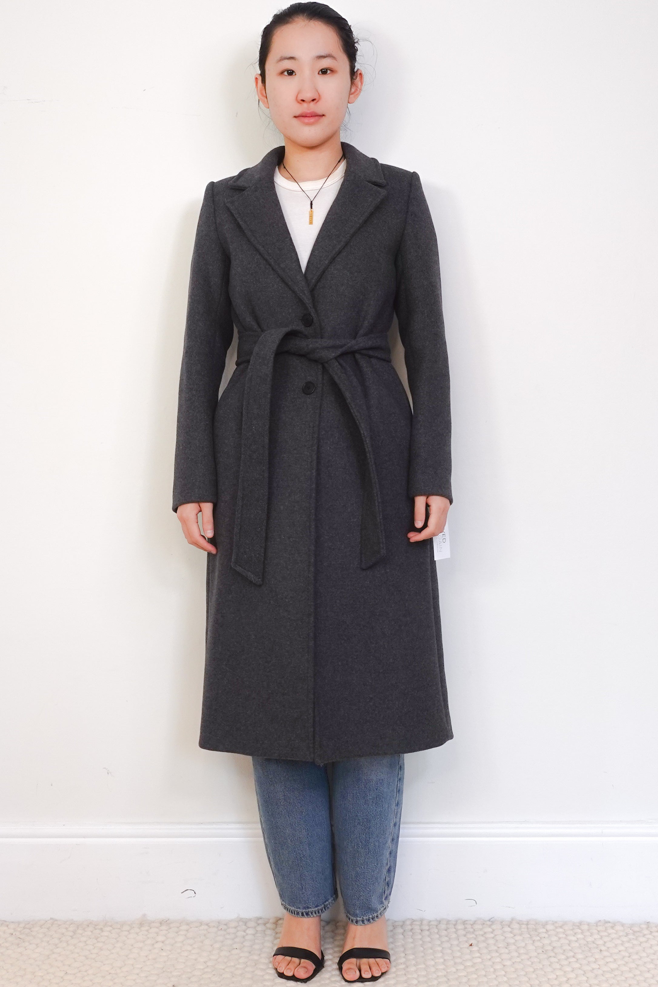 Claudie-Pierlot-Grey-Long-Wool-Coat-front-picture-Chelsea-London