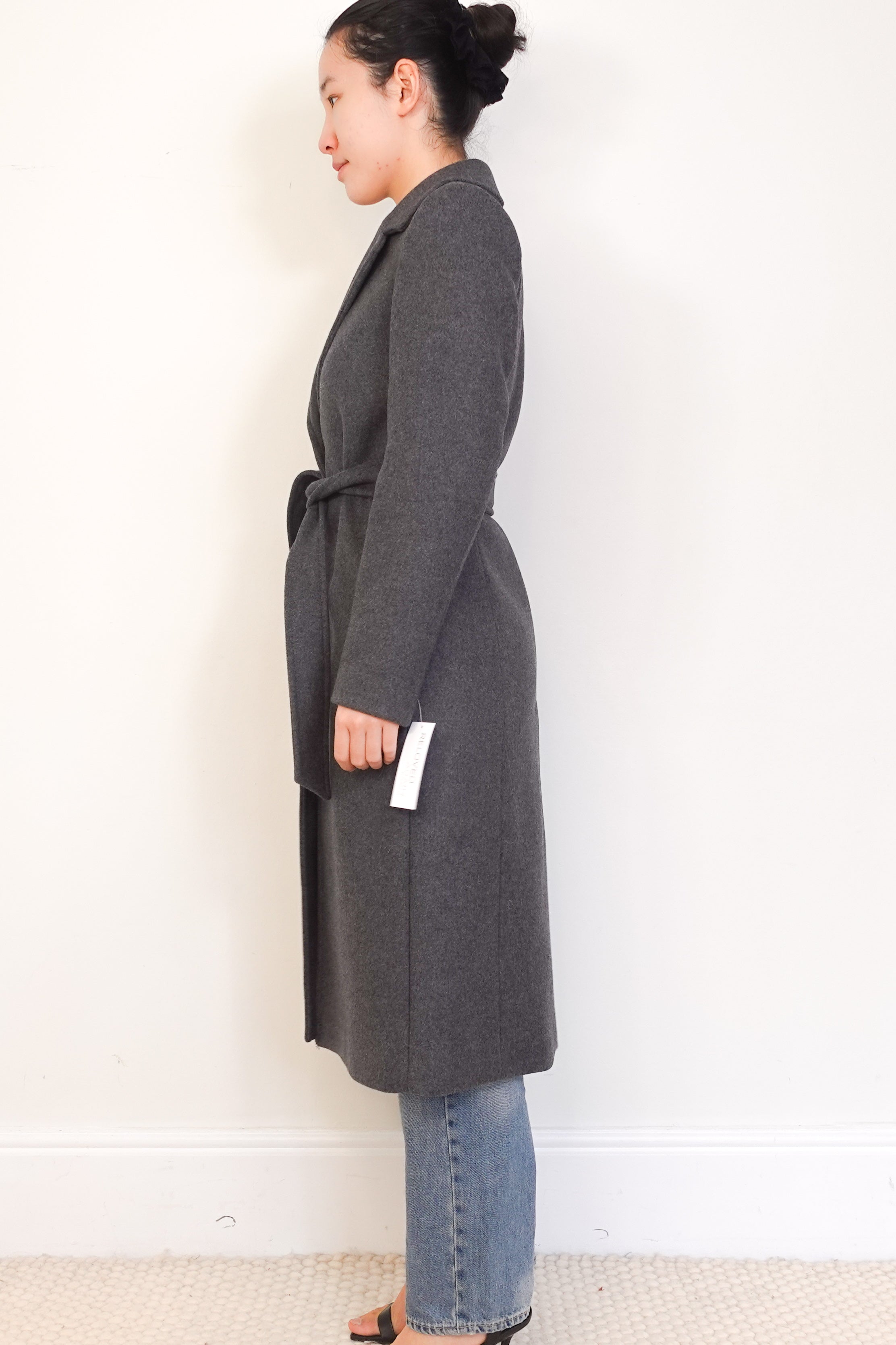 Claudie-Pierlot-Grey-Long-Wool-Coat-side-picture-Chelsea-London