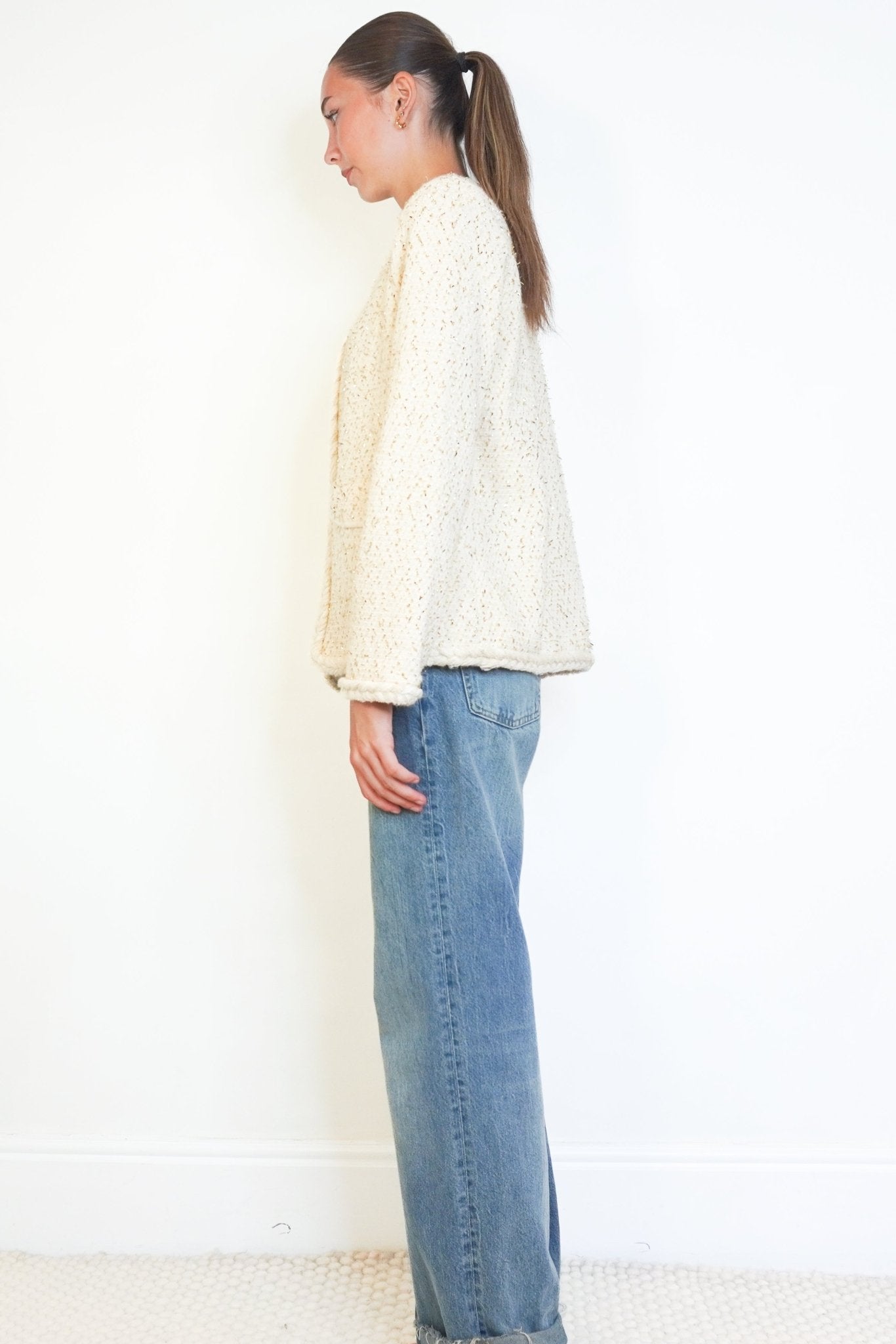 Claudie Pierlot Millenium Ecru & Gold Glittery Tweed Jacket (RRP £250) | Authentic Preloved - Reloved Again