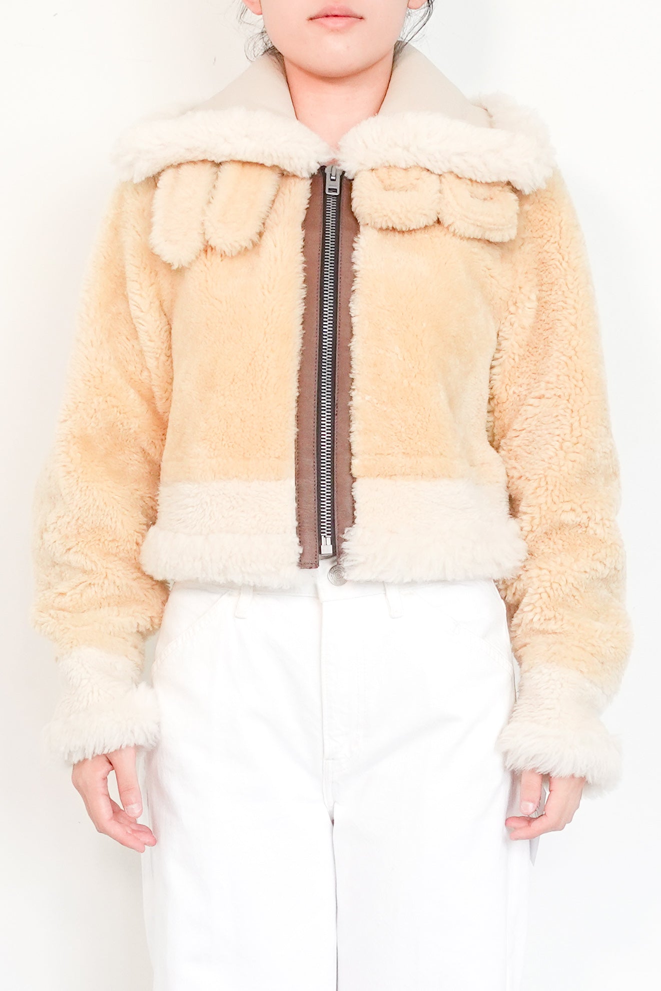 Coach-Brown-Cropped-Shearling-Jacket-with-Buckle-Collar-Front-picture