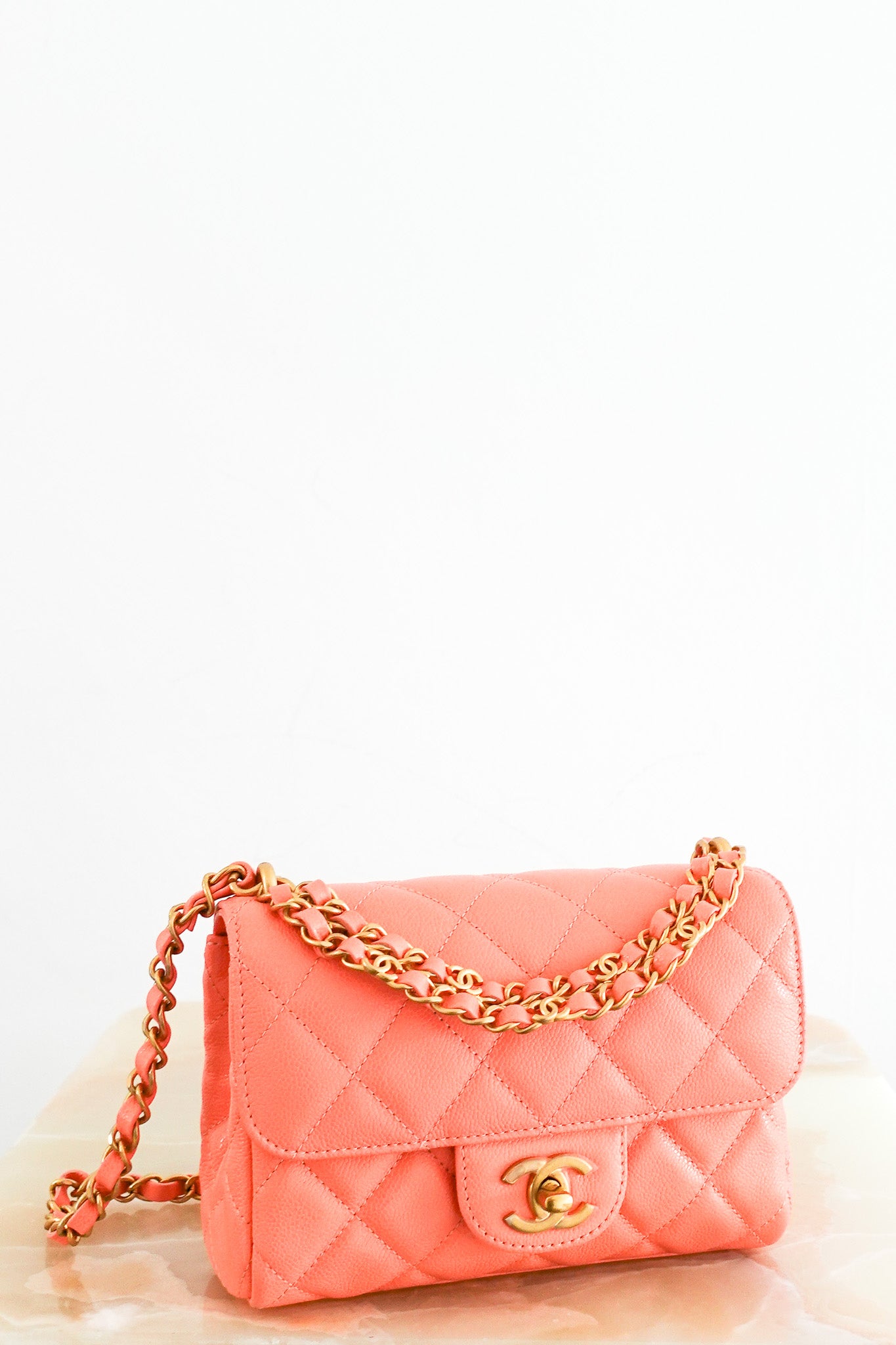 Current-Season-Chanel-Mini-Flap-bag-in-light-Orange-RRP-£4780-first-photo