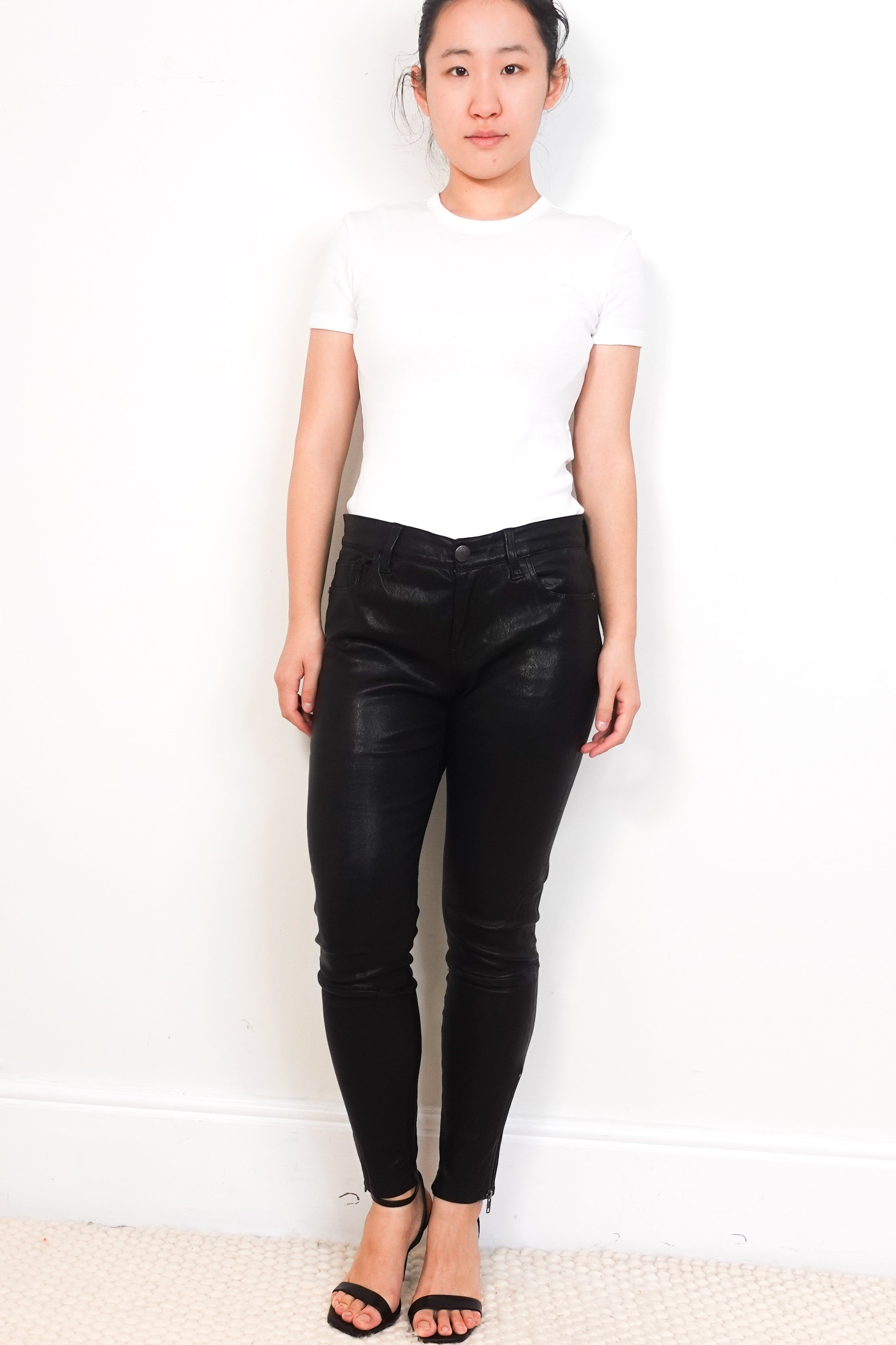 Current/Elliott-Black-Leather-Skinny-Trousers-front-picture-Chelsea-London