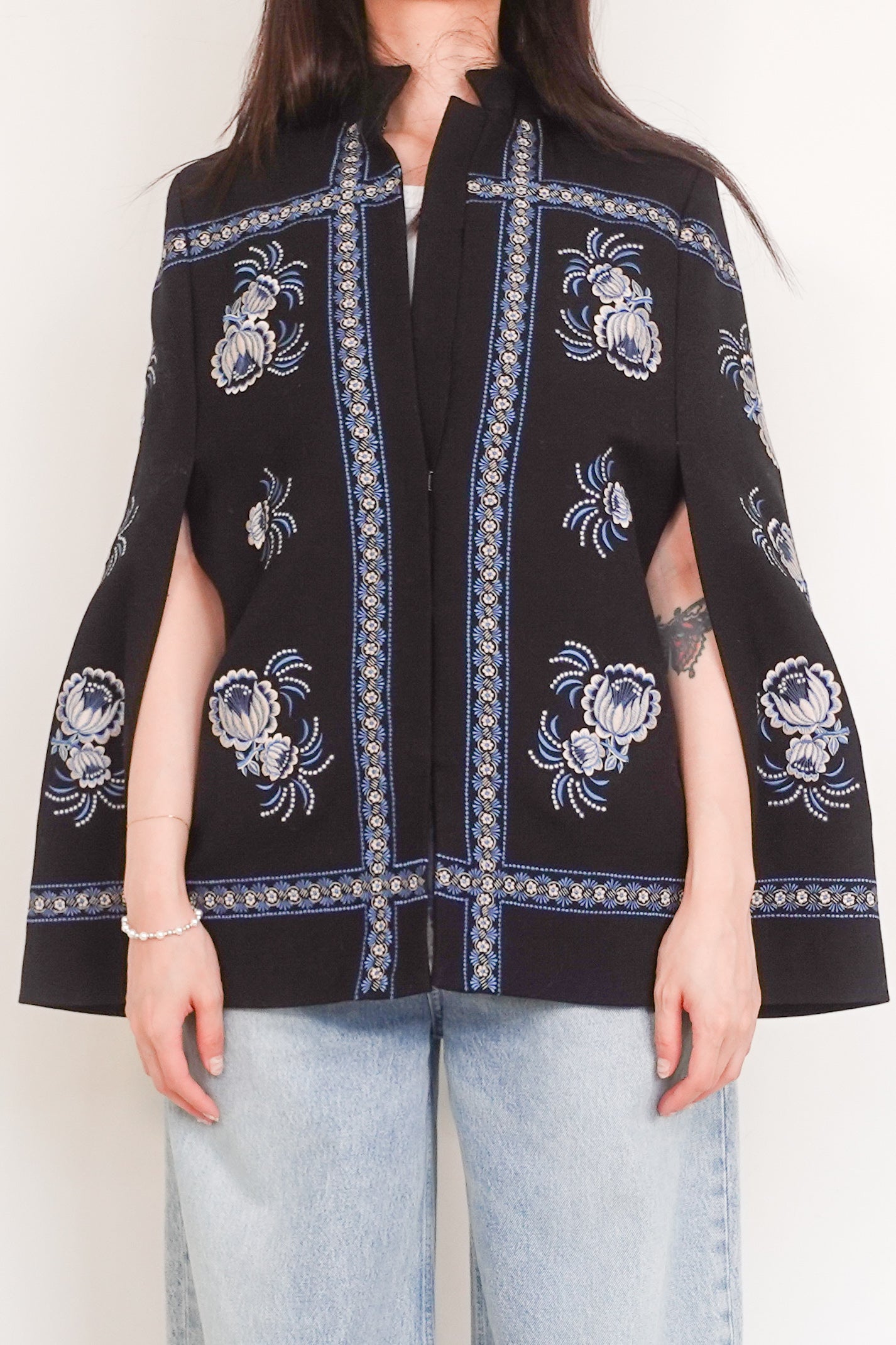 Vilshenko black cape with blue floral embroidery RRP £725