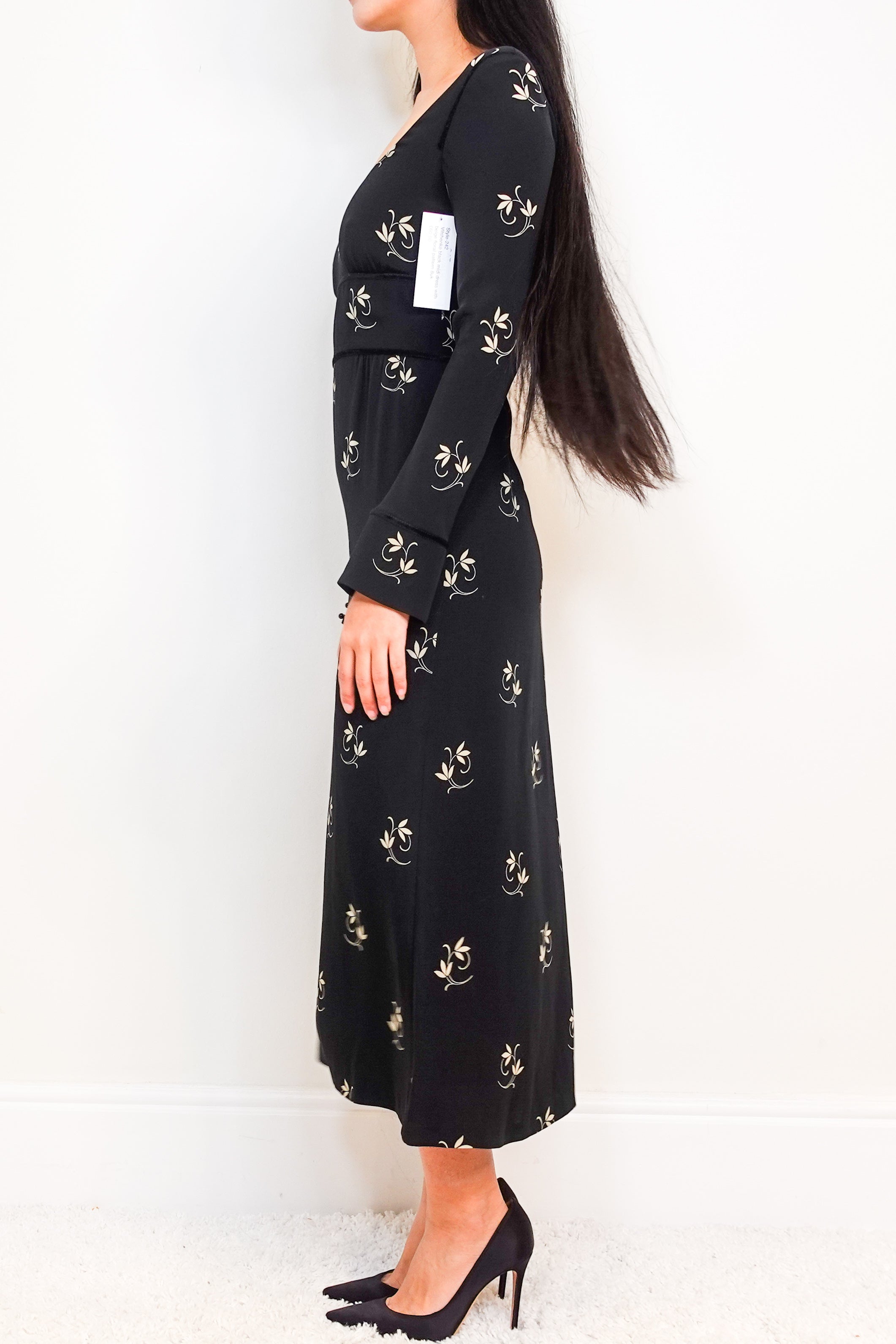 Black floral midi dress RRP £150