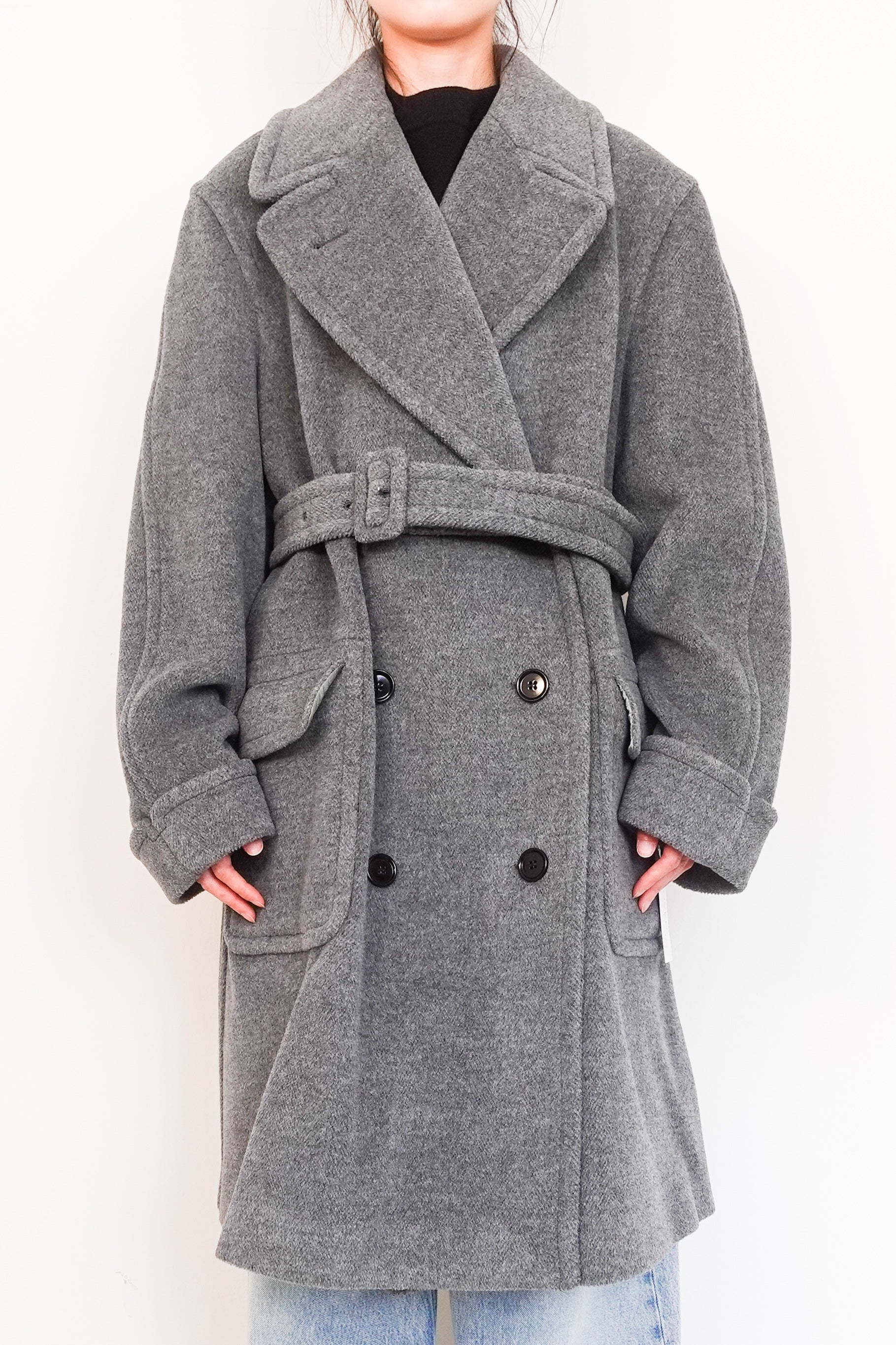 Grey wool belted coat RRP £640