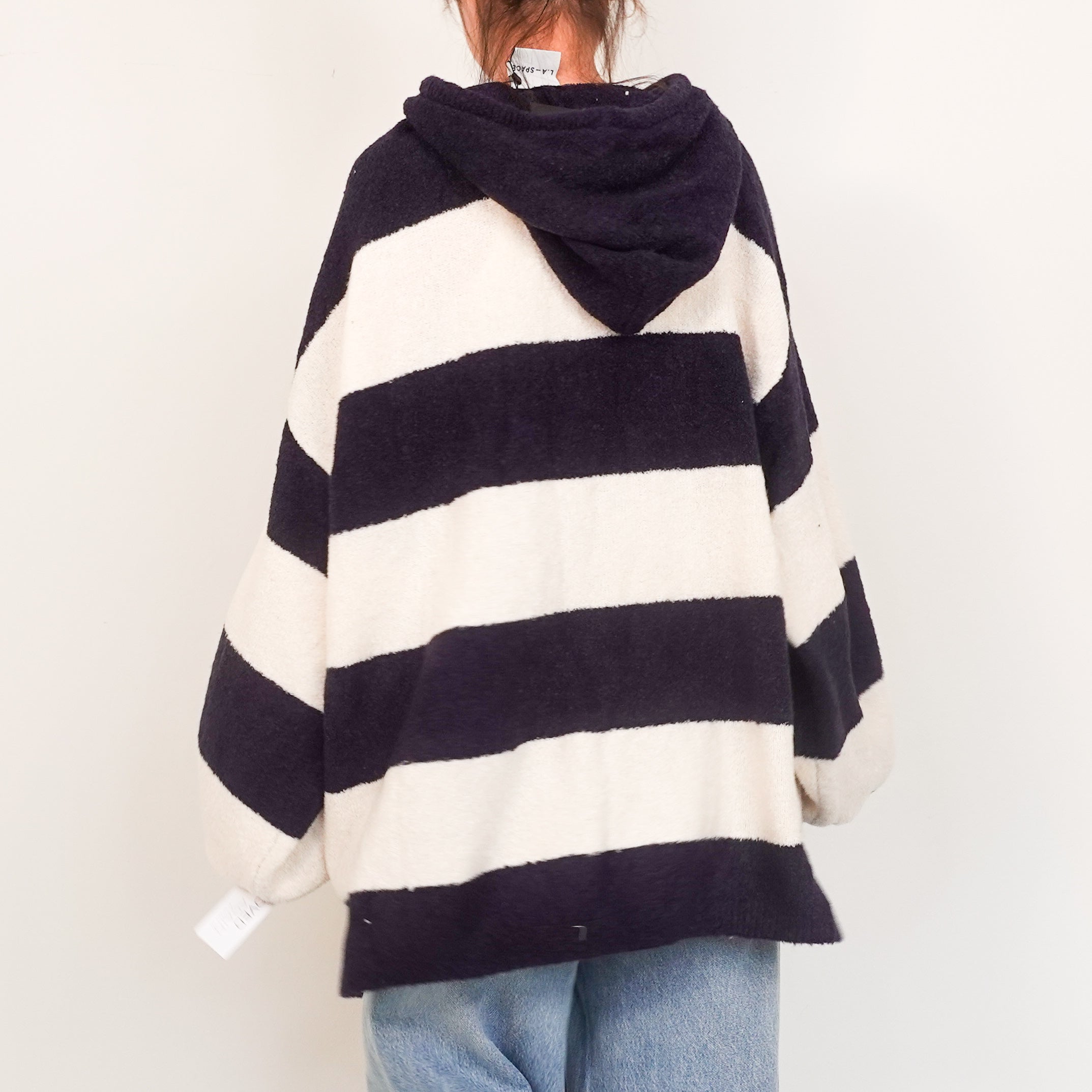 Navy striped knitted wide sleeved hoodie RRP125