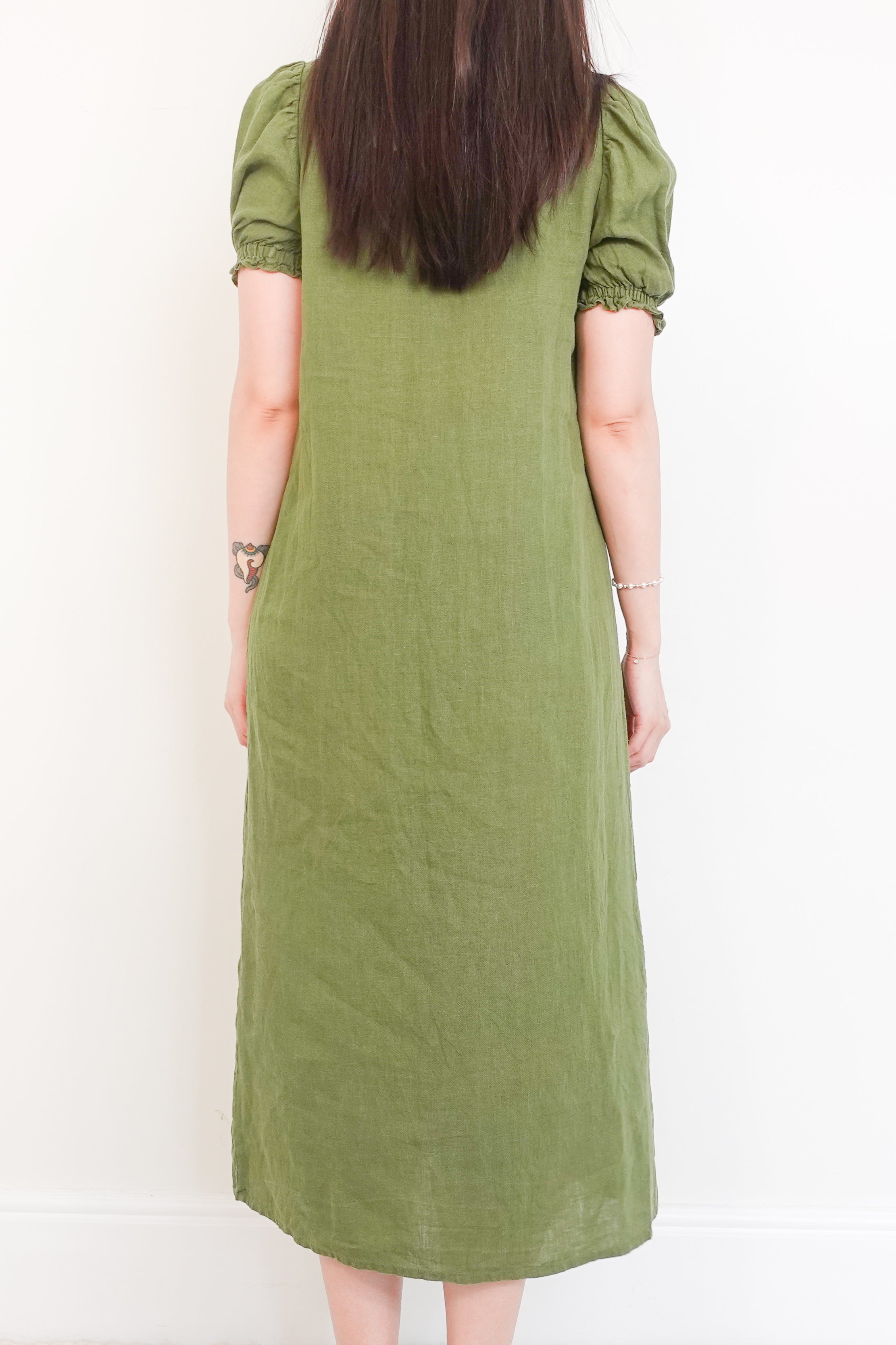 Green linen dress