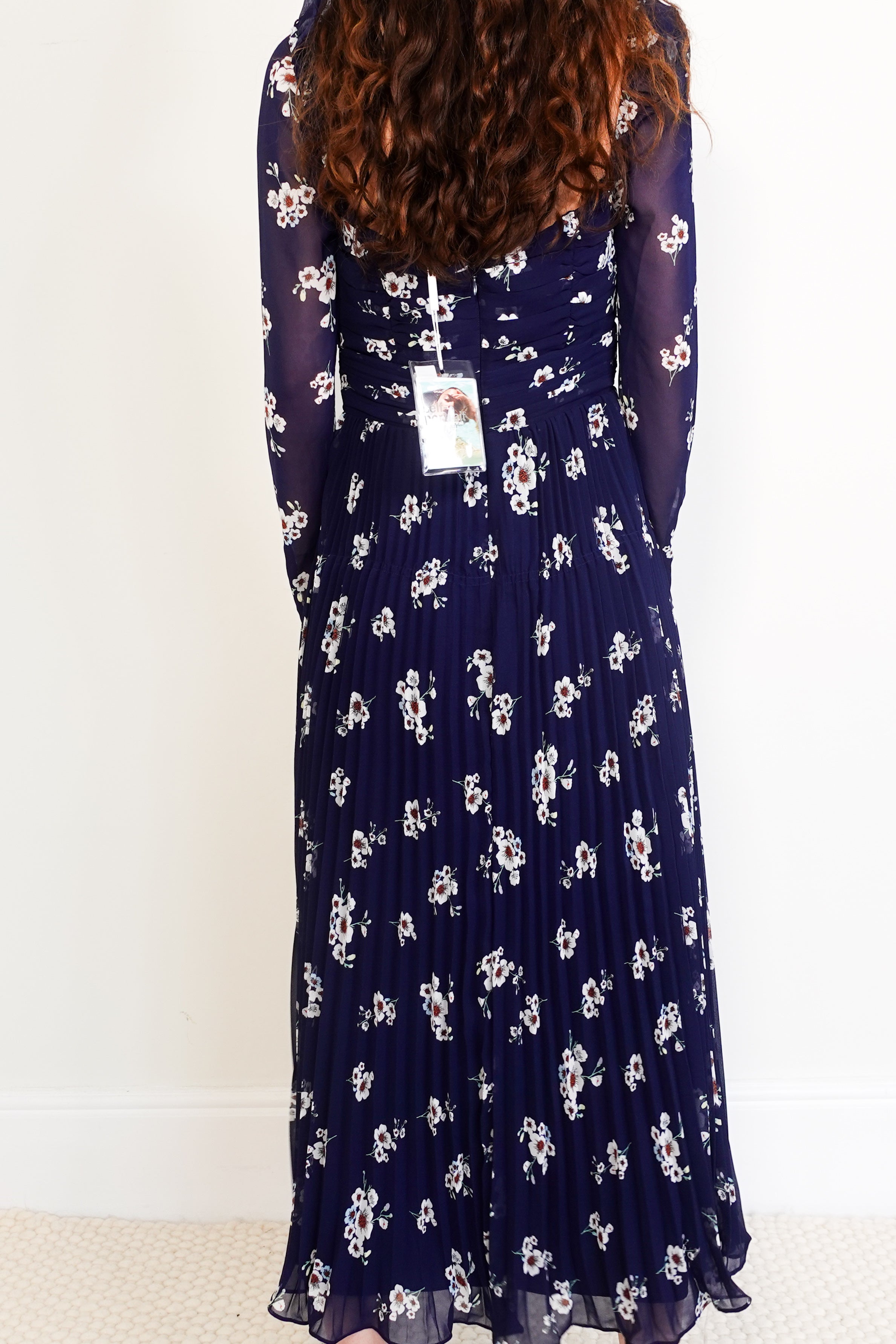 Navy blue floral midi pansy dress RRP £400 FINAL SALE