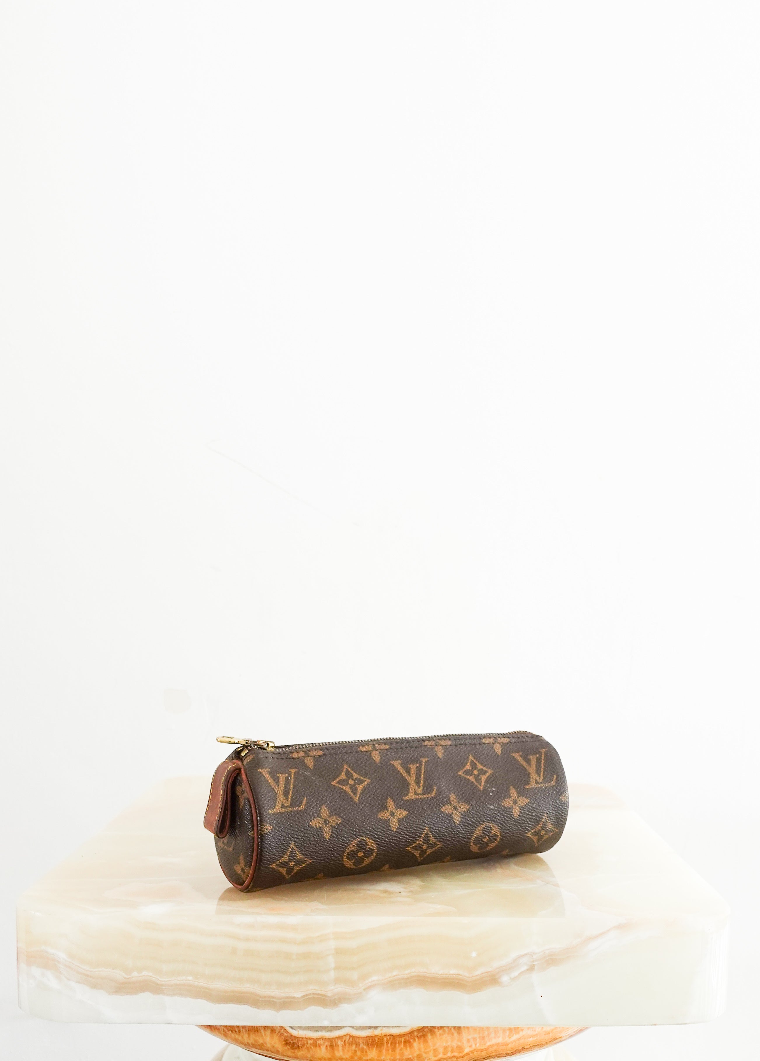 Leather monogram pencil case