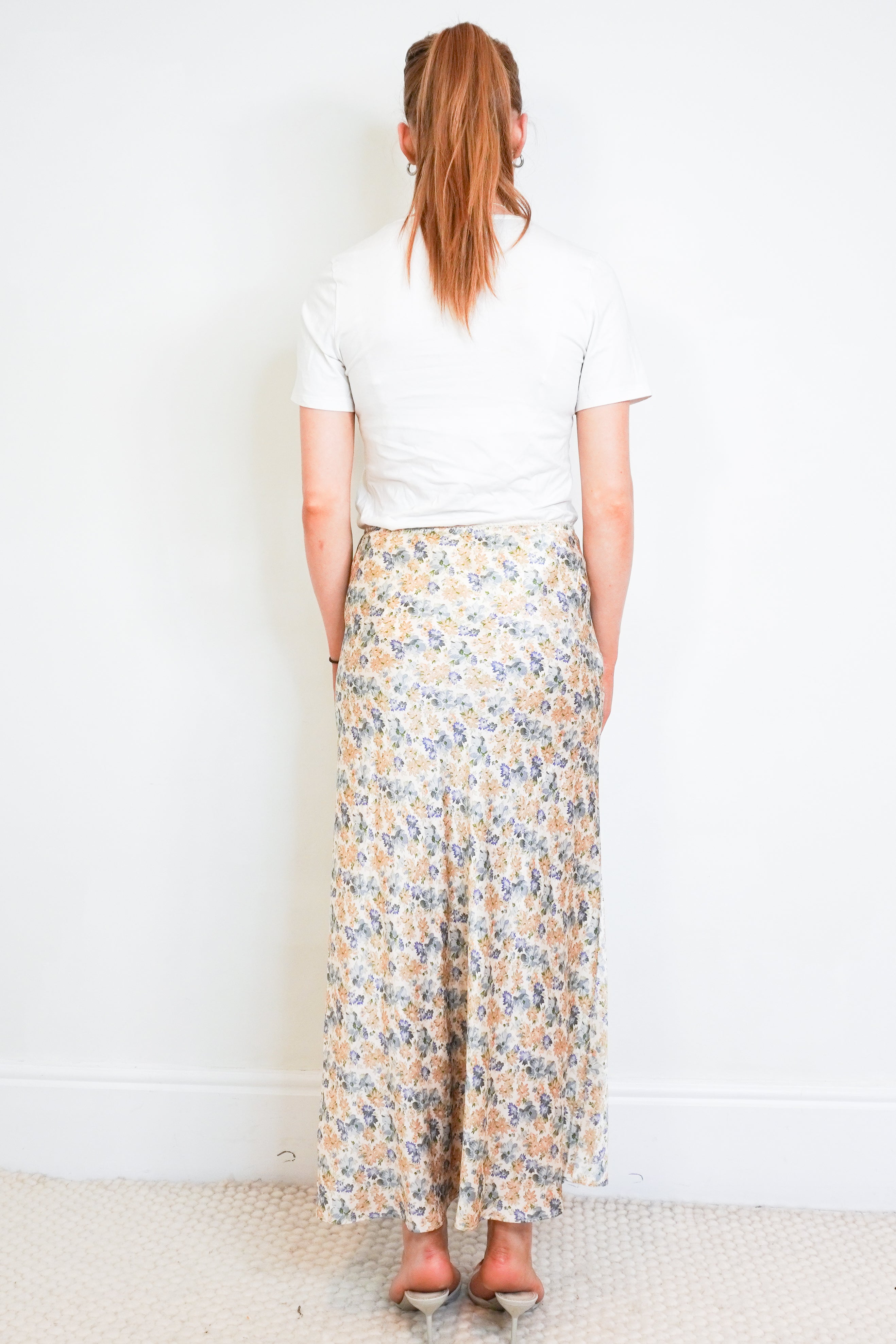 DOEN Cream Floral Silk Maxi Skirt back photo chelsea london