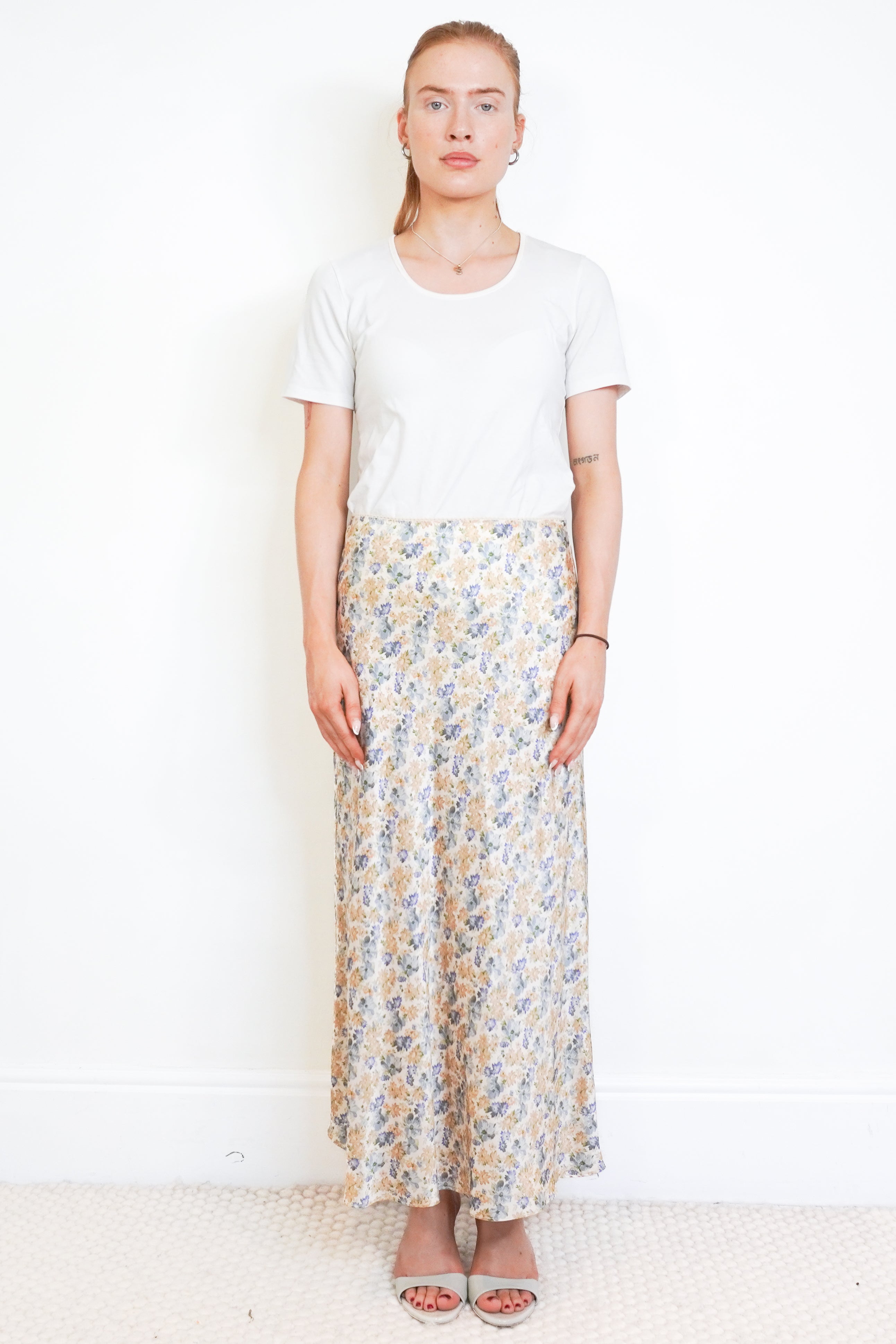 DOEN Cream Floral Silk Maxi Skirt front photo chelsea london