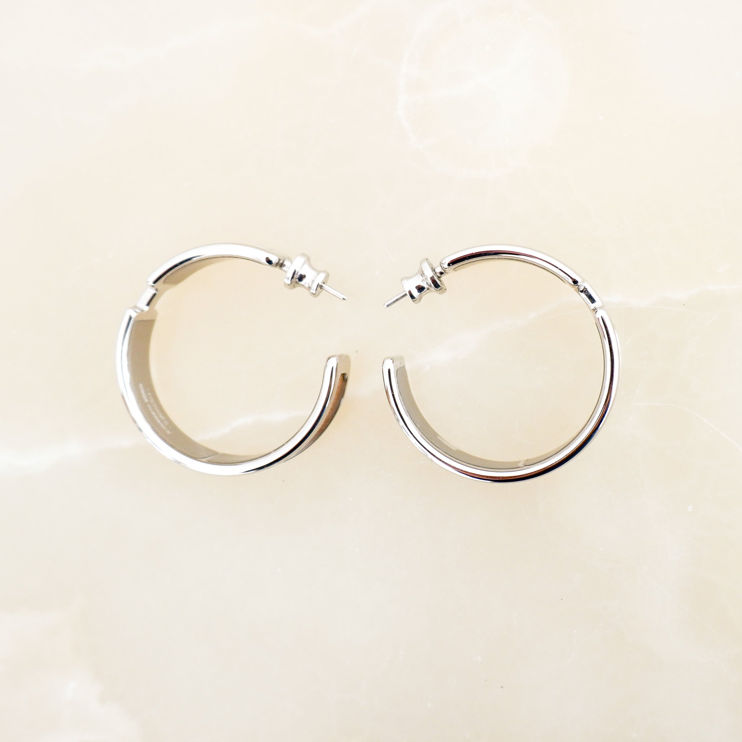 Hermès Olympe Earrings in Palladium-Plated Metal & Doré Metallic Leather (RRP £660) | Authentic Preloved FINAL SALE