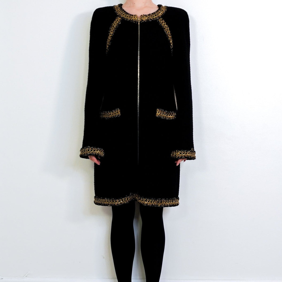 Chanel Black & Gold Appliqué Cambon Wool Dress RRP £5.5K